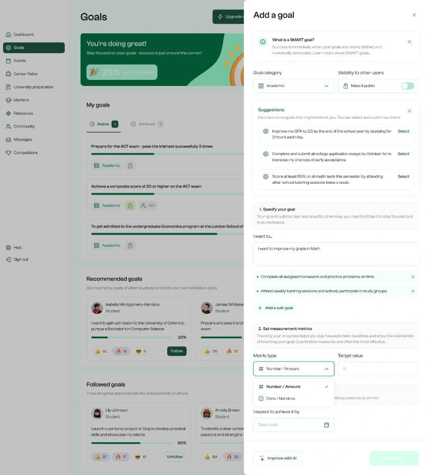 Student Goals Dashboard