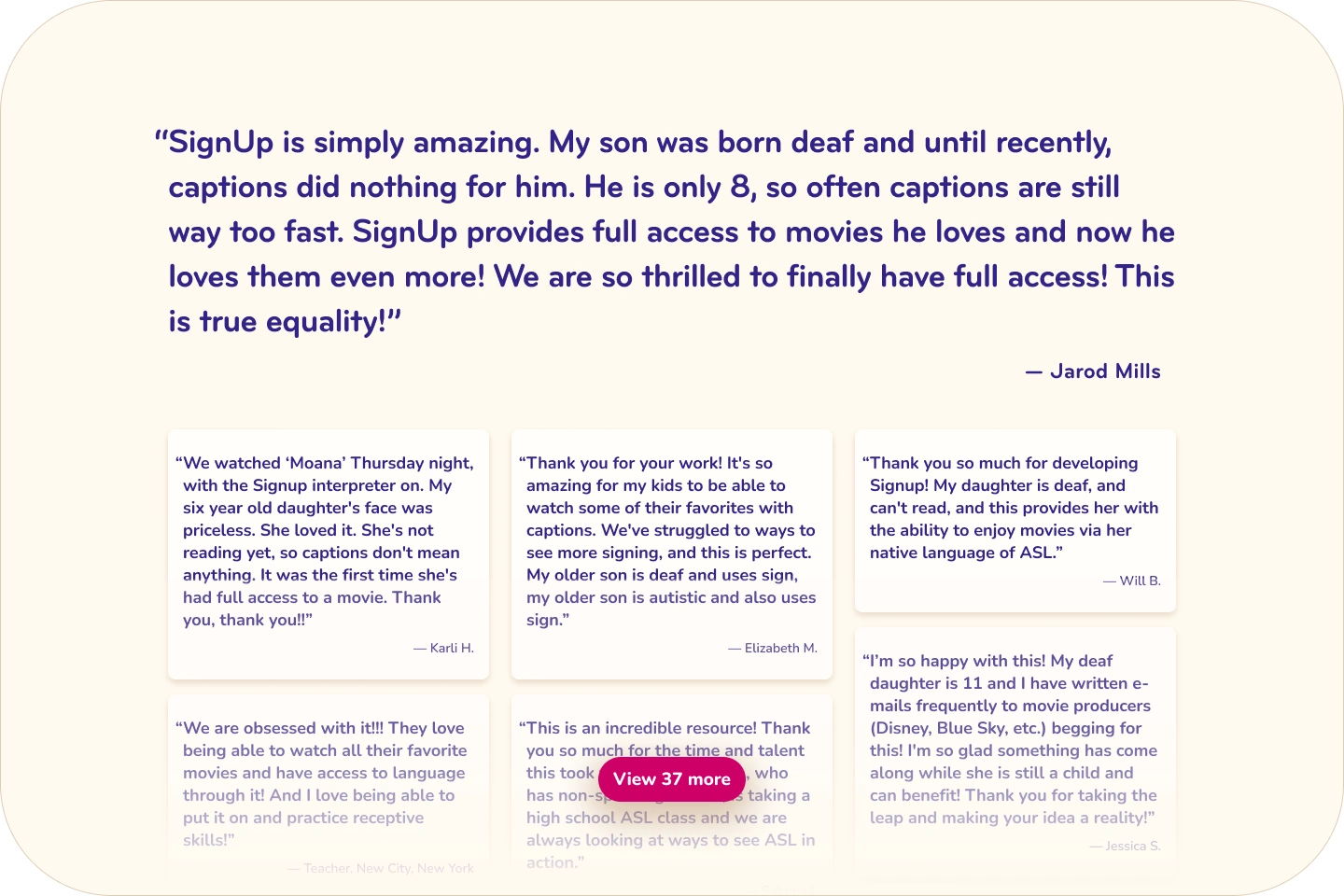 SignUp's testimonials help draw funding and expand their user base