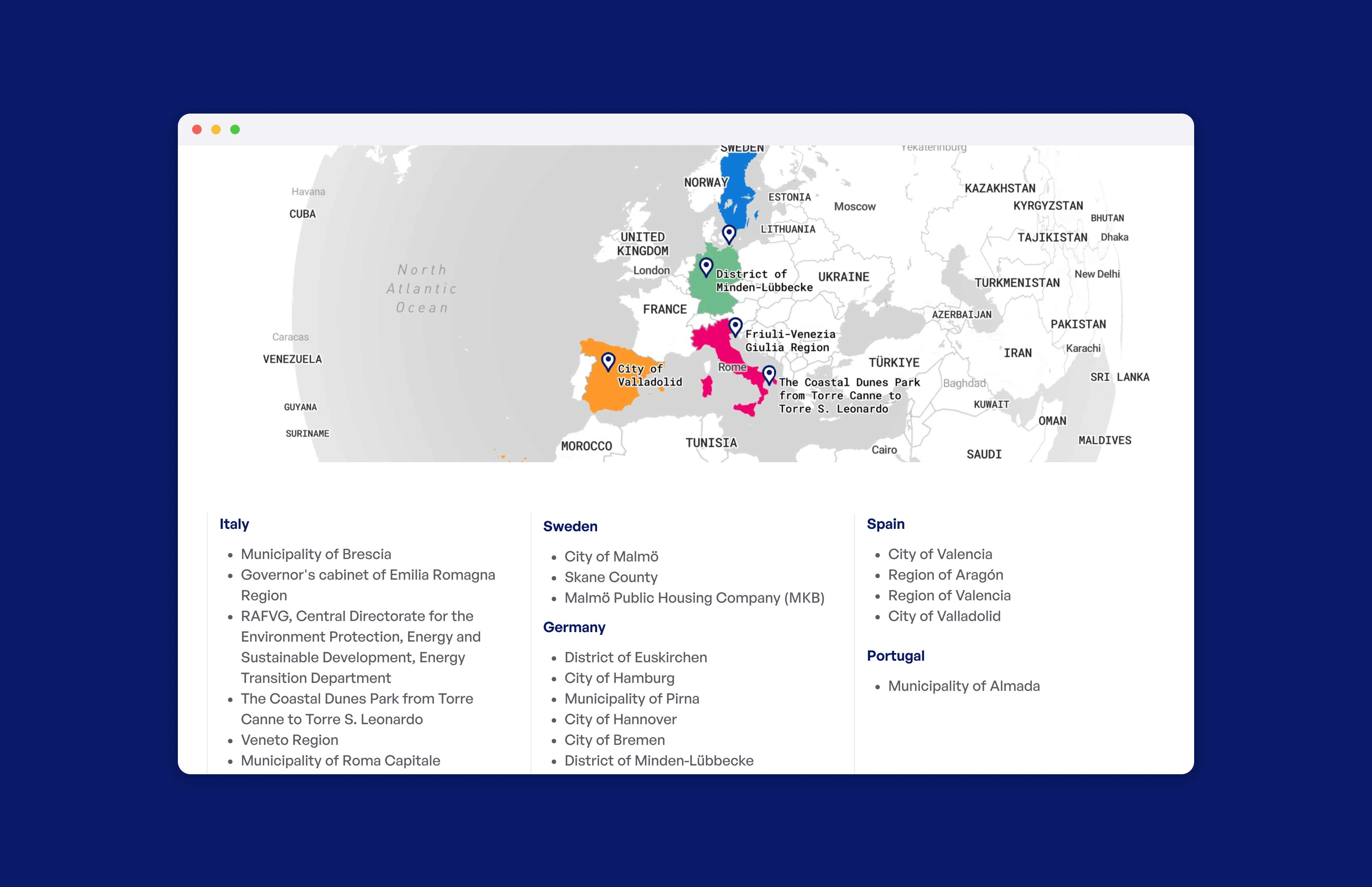 Map showcasing the various 