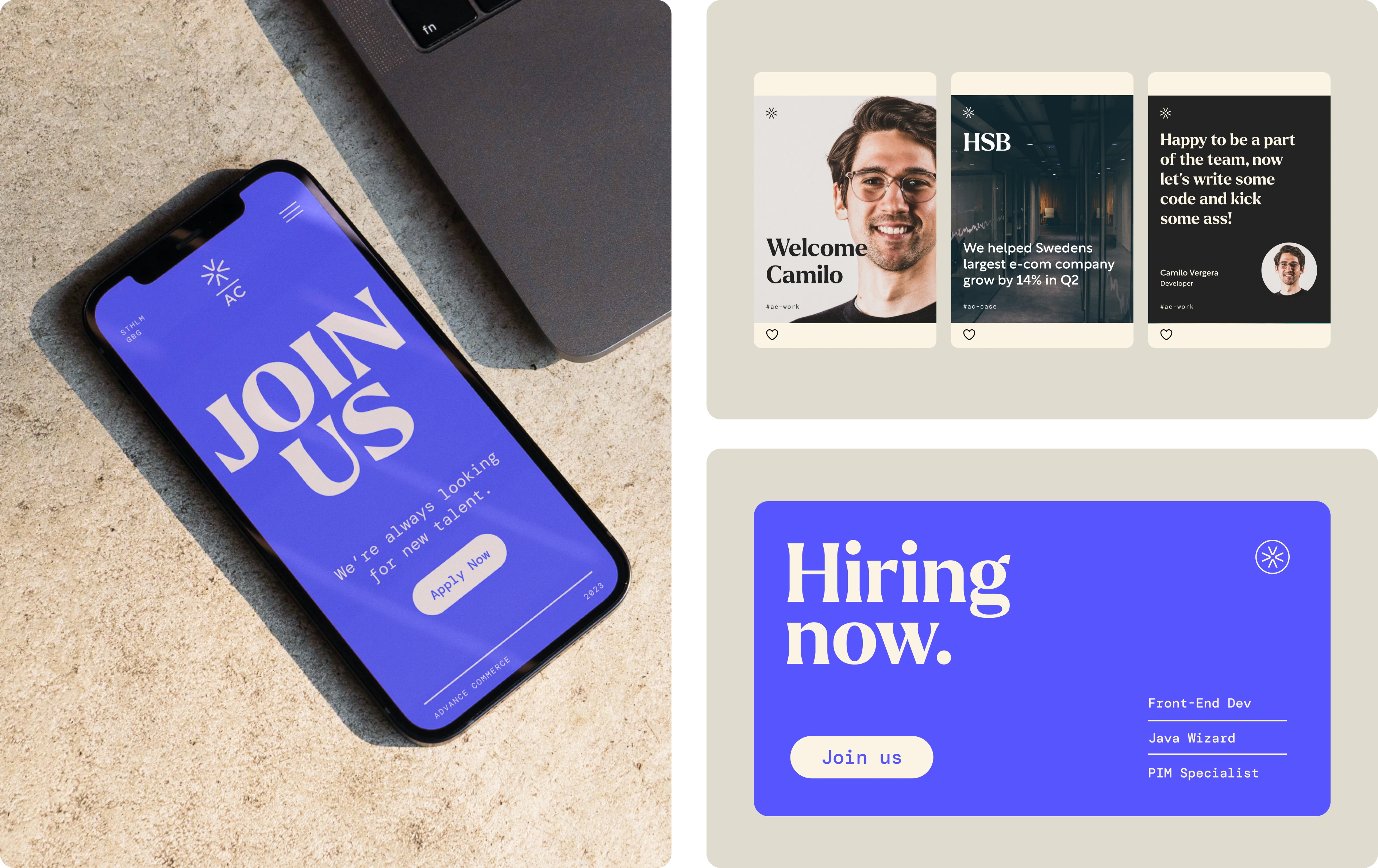 Landingpage for job applications and social media assets.