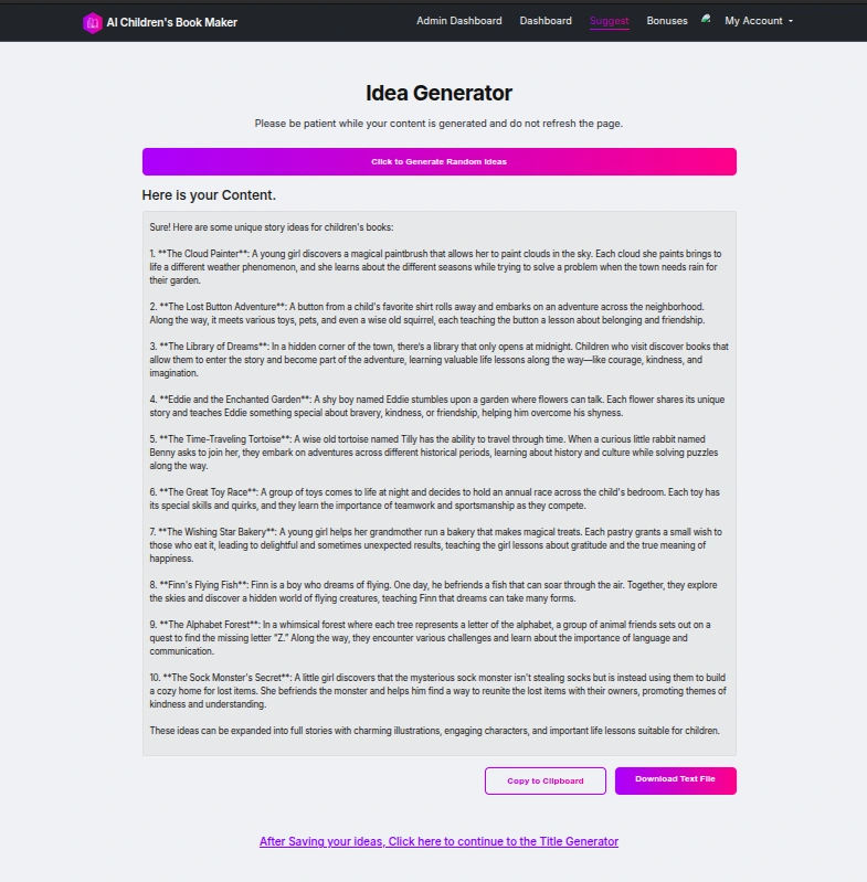 Idea Generator Screen