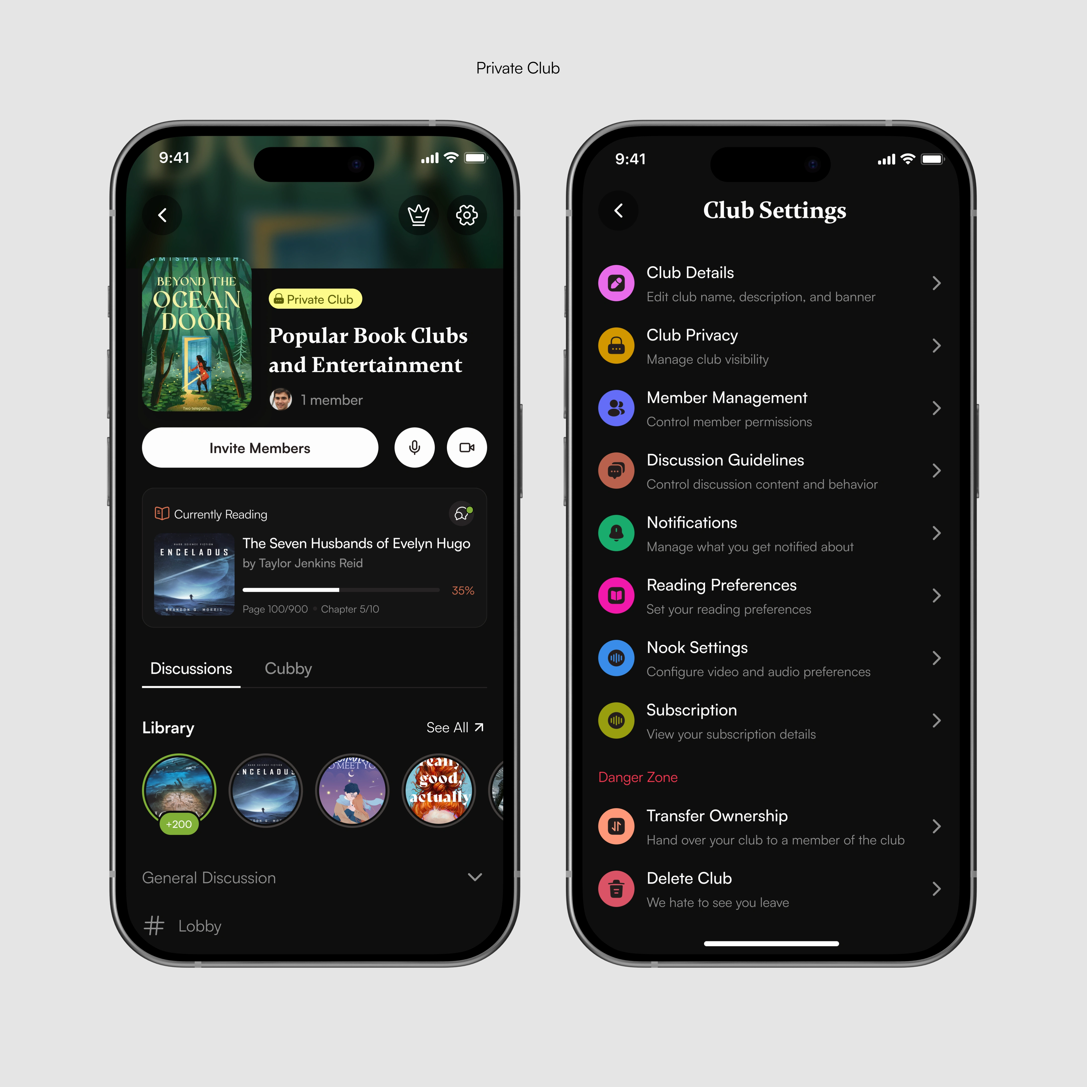 Private Club & Settings