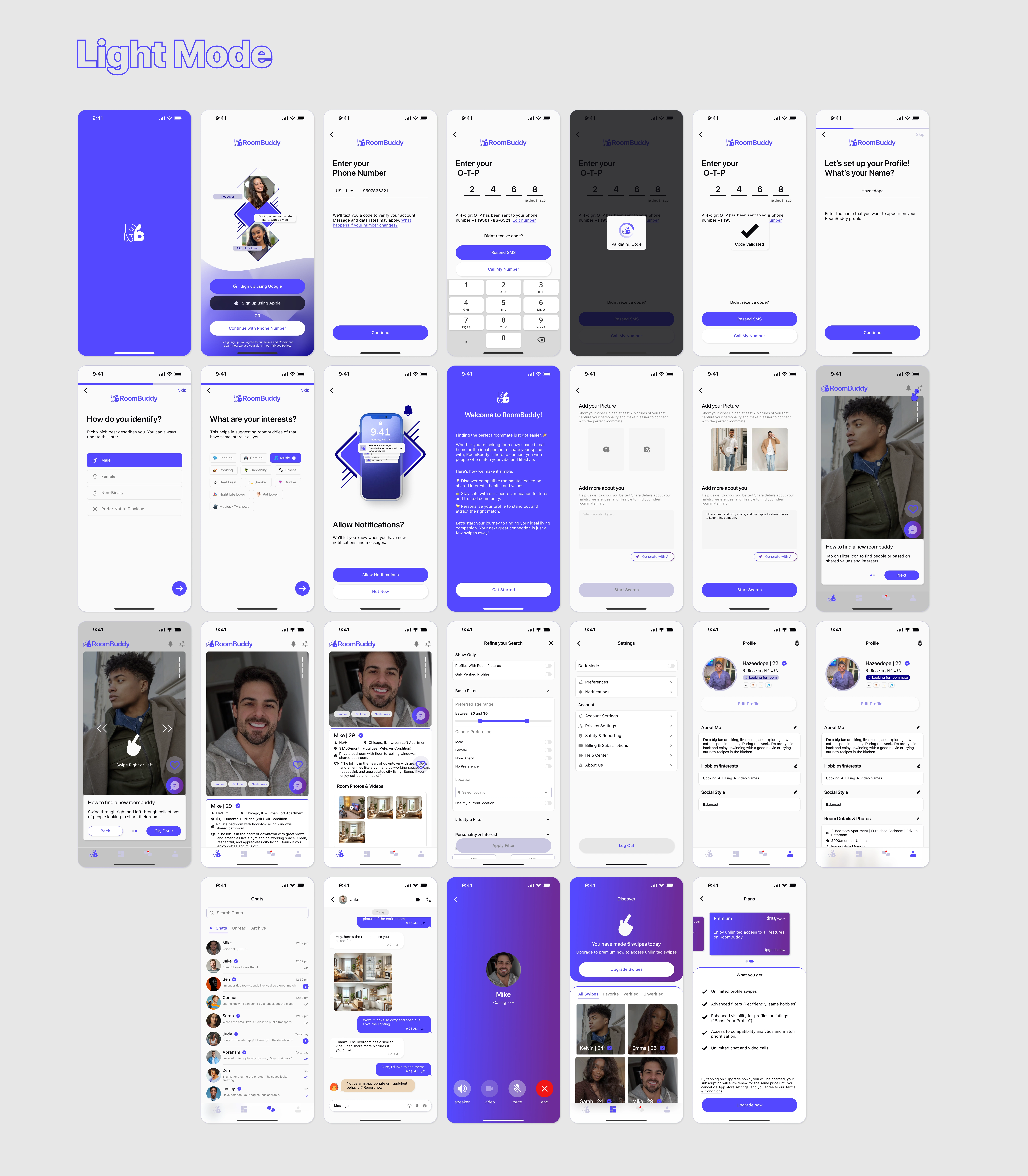Few screens from the light mode design