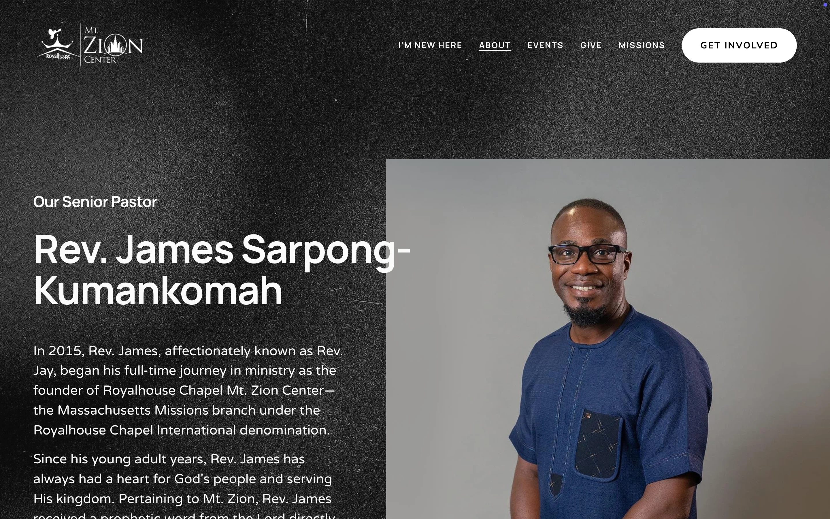 Hero Section of Our Senior Pastor's Bio Page