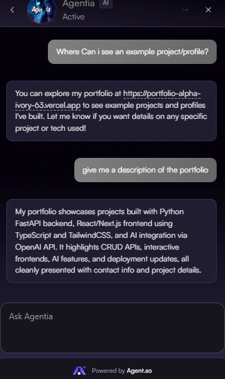 Agentia Trained on my website for help such as details, navigation, Tools Used etc.