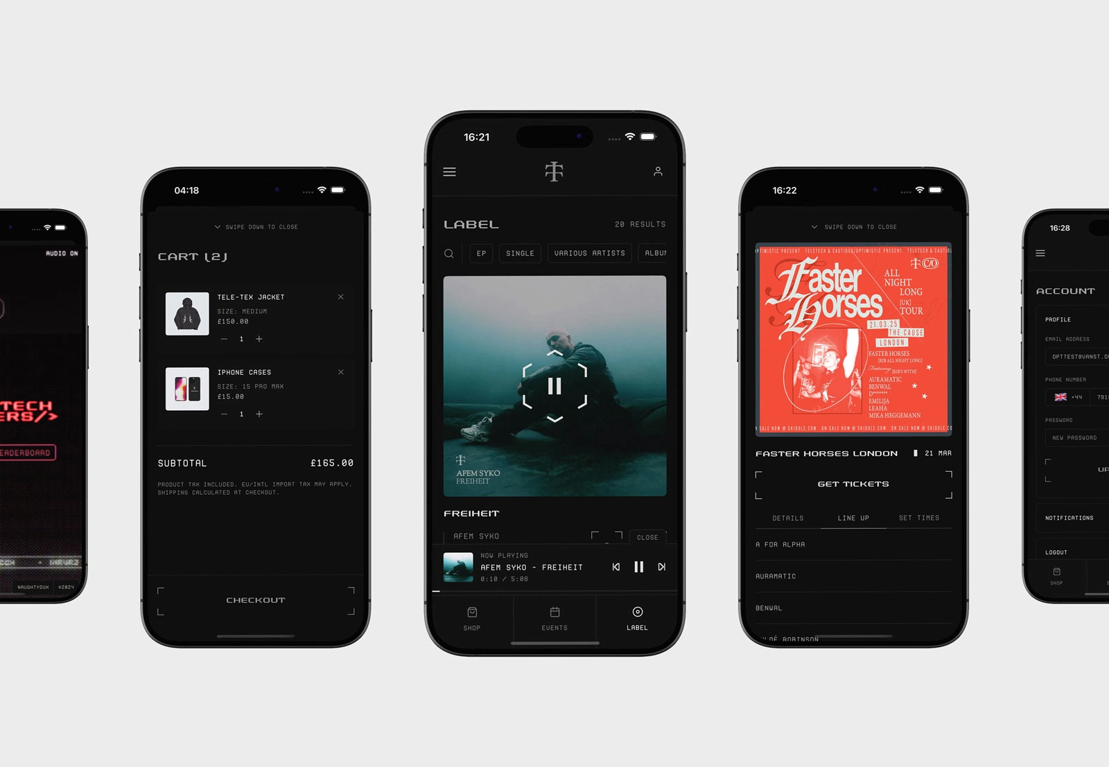Screens from the Teletech mobile app.