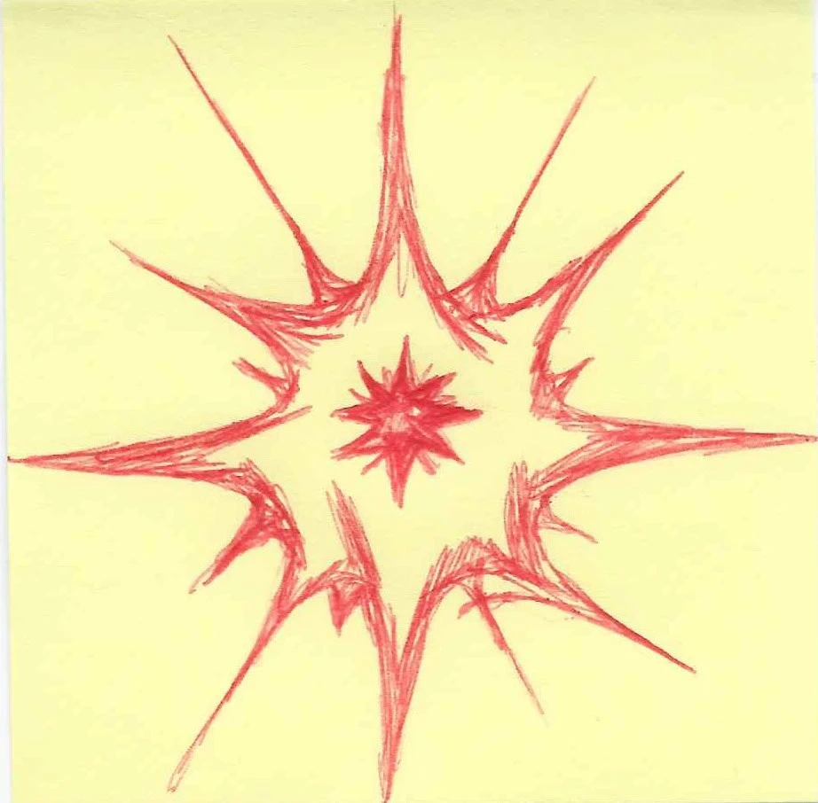 Close up of my hand-drawn explosion doodle used in the final poster. What started out as a "throw away" sketch ended up becoming both a focal point and a launch pad to creating and incorporating my drawings into my final poster.