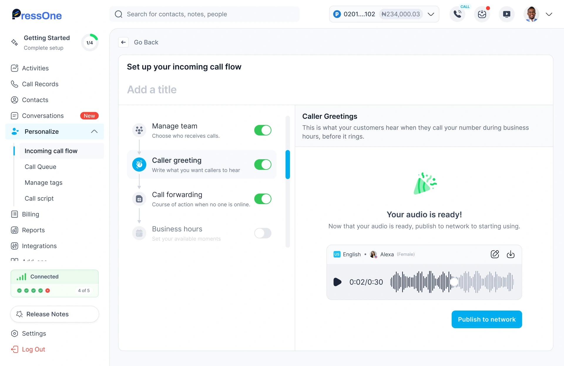 Preview welcome greeting