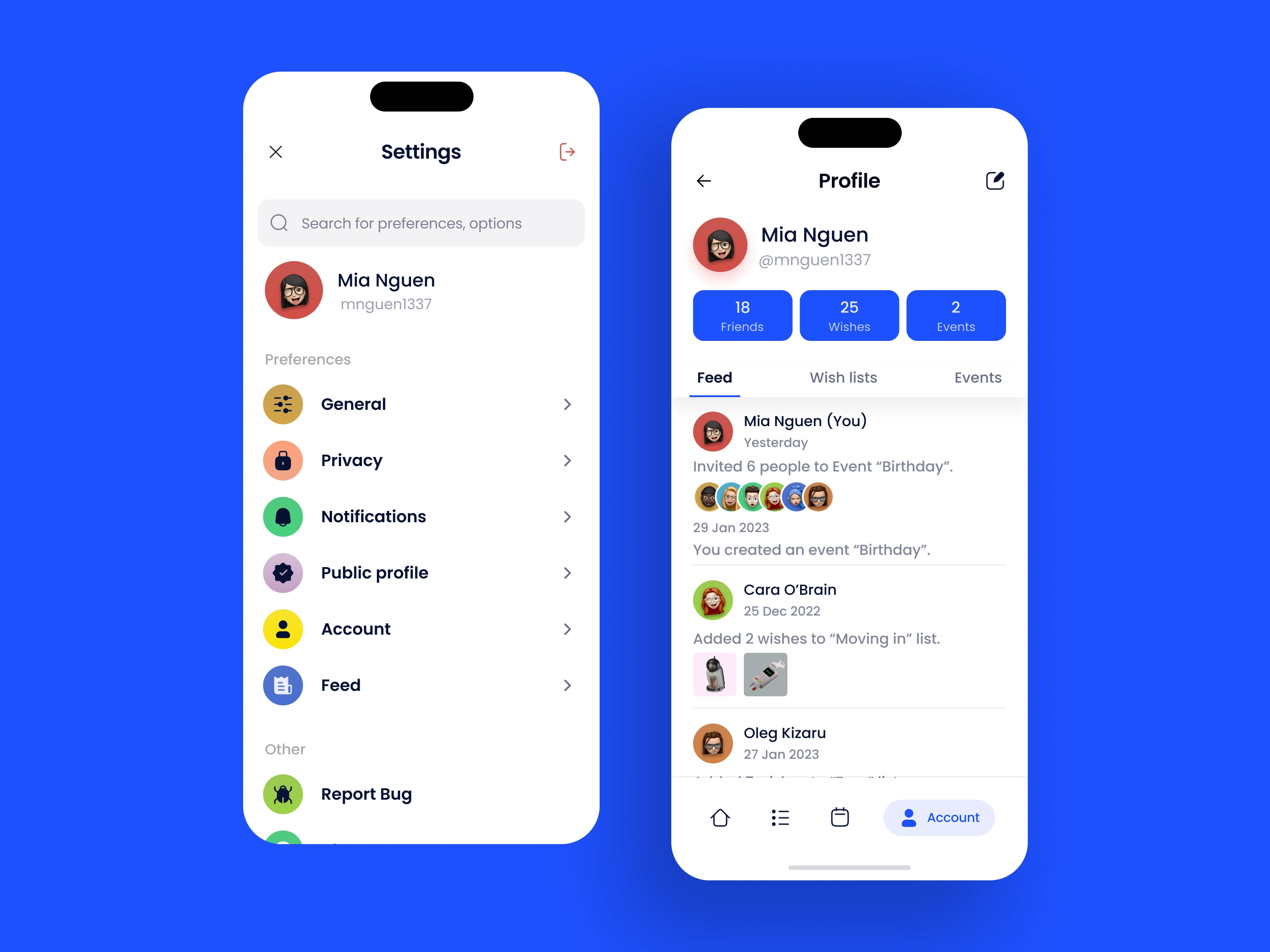 Profile and Settings Screens