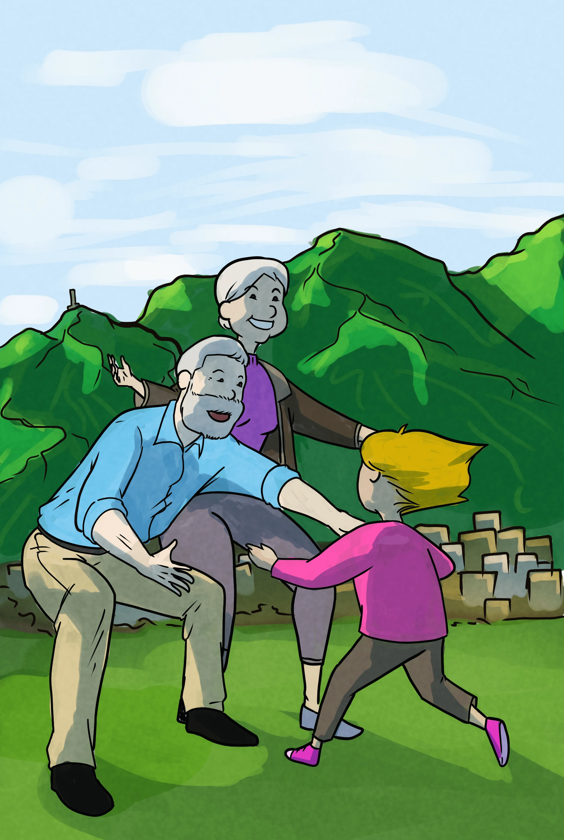 When Bibi saw Grandpa and Grandma, she told them about all her adventures and how she made the Airplane laugh.