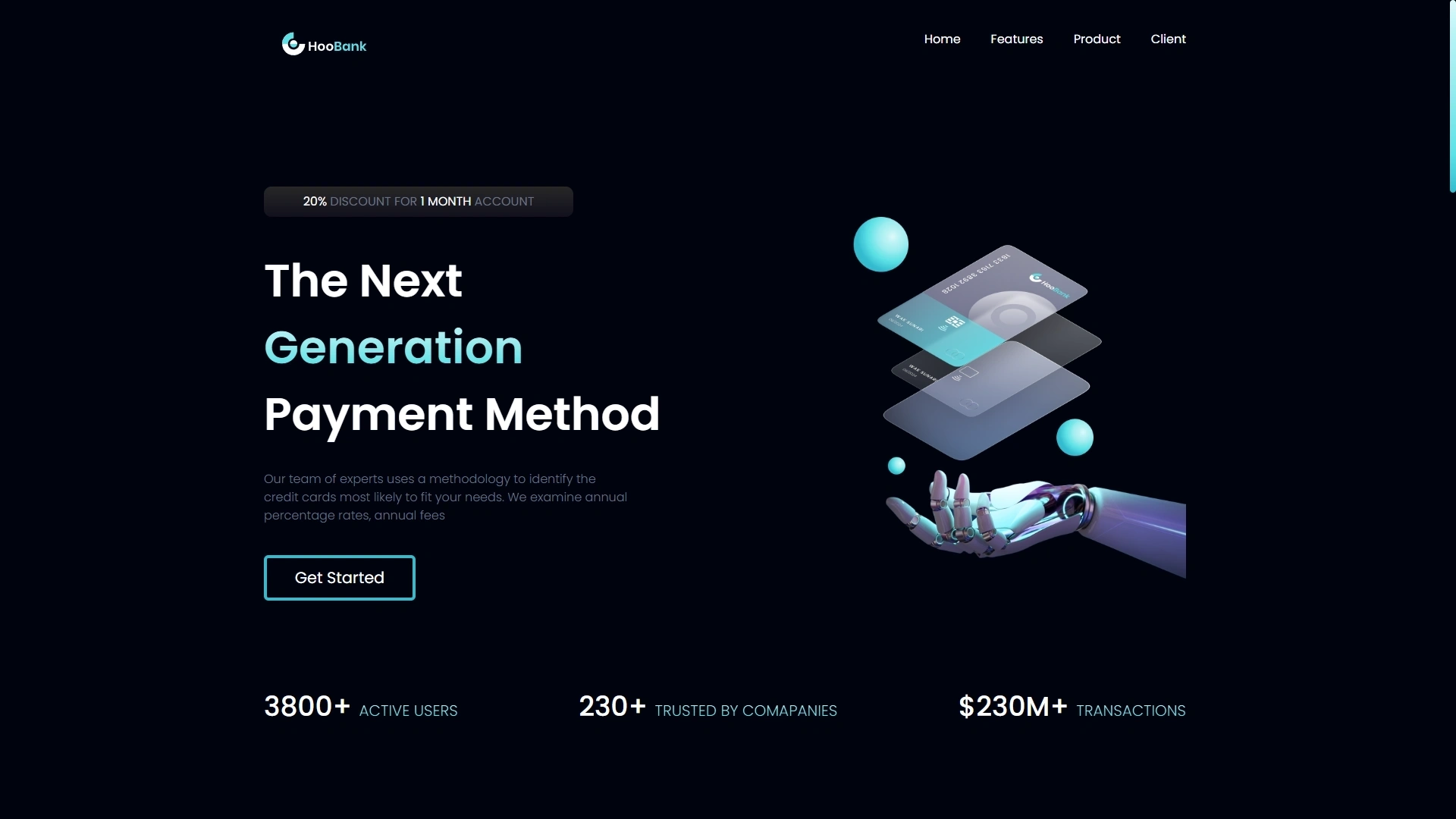 HooBank is a mordern bank website designed using figma and developed using React, GSAP and Tailwind with subtle and smooth animations, Better SEO performance and Minimalist UI