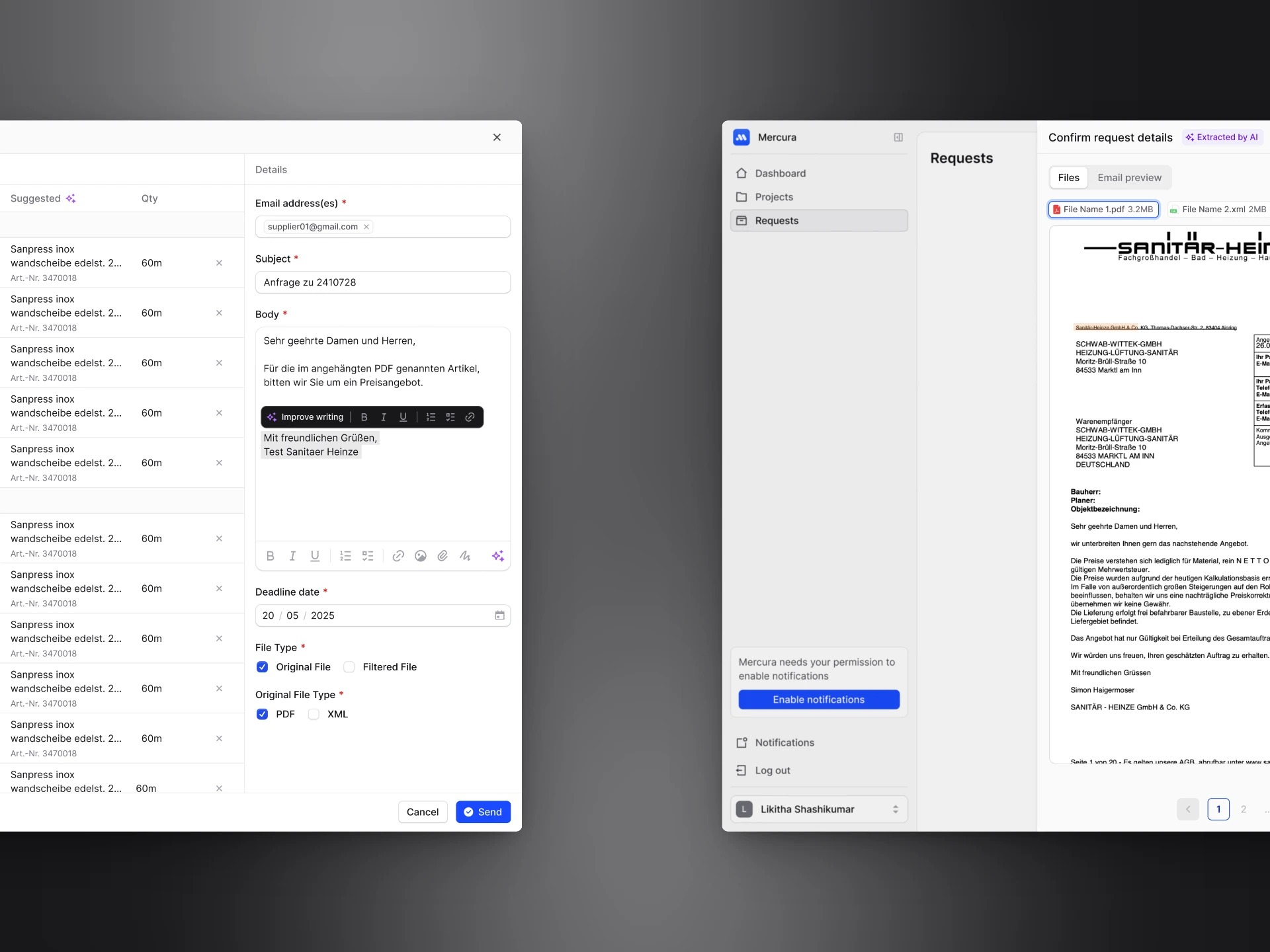 Supplier Flow and Creating a Request
