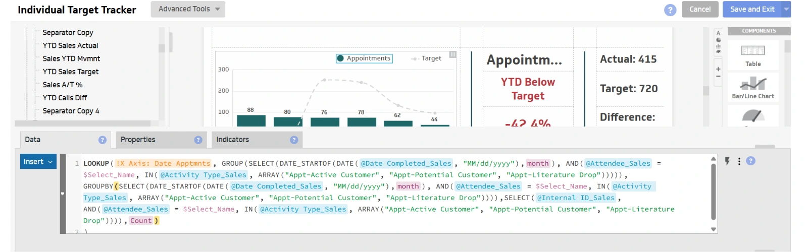 Klipfolio formula to align values from different data sources to the correct dates on the X-axis