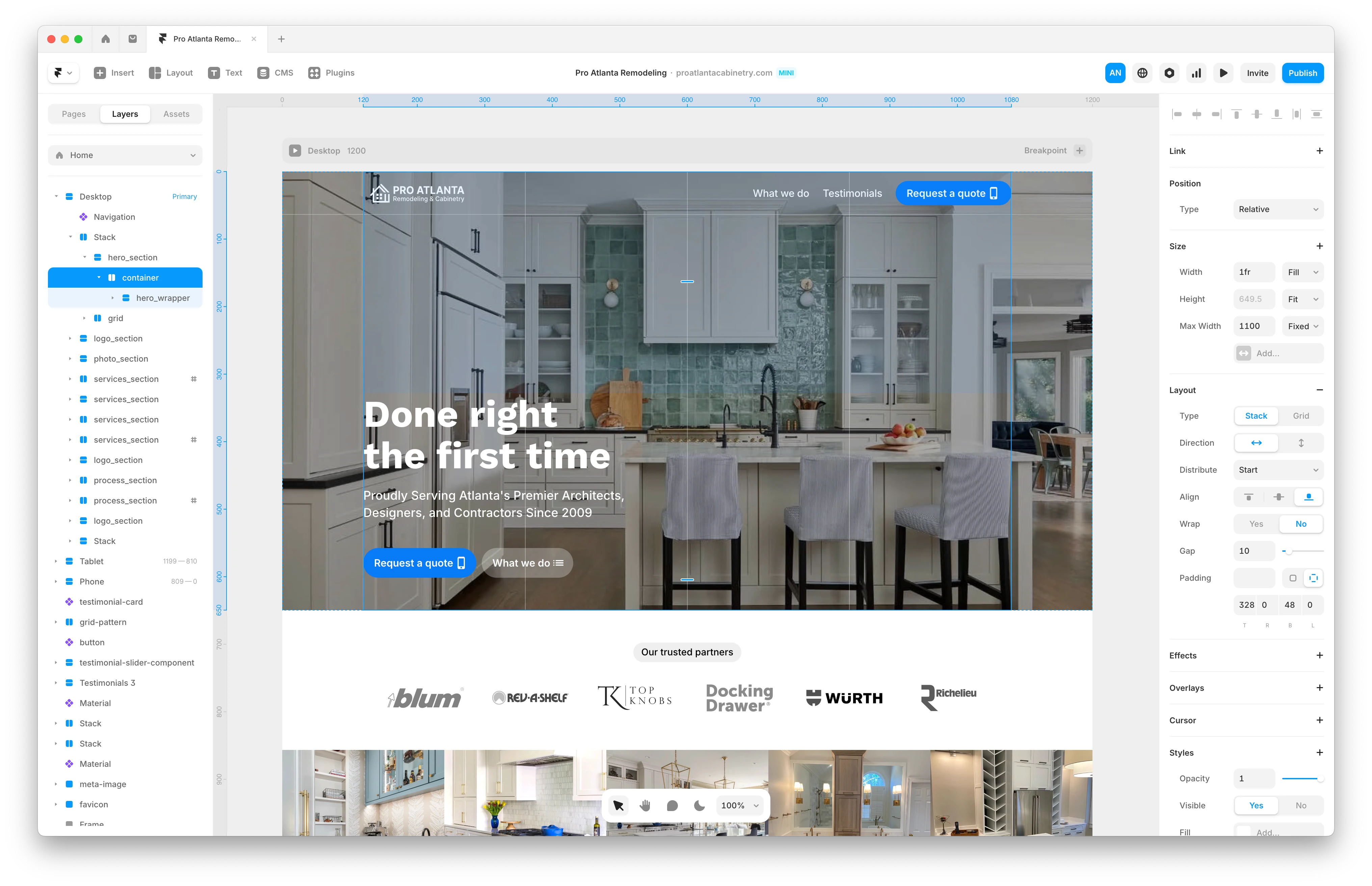 Framer screenshot of hero section