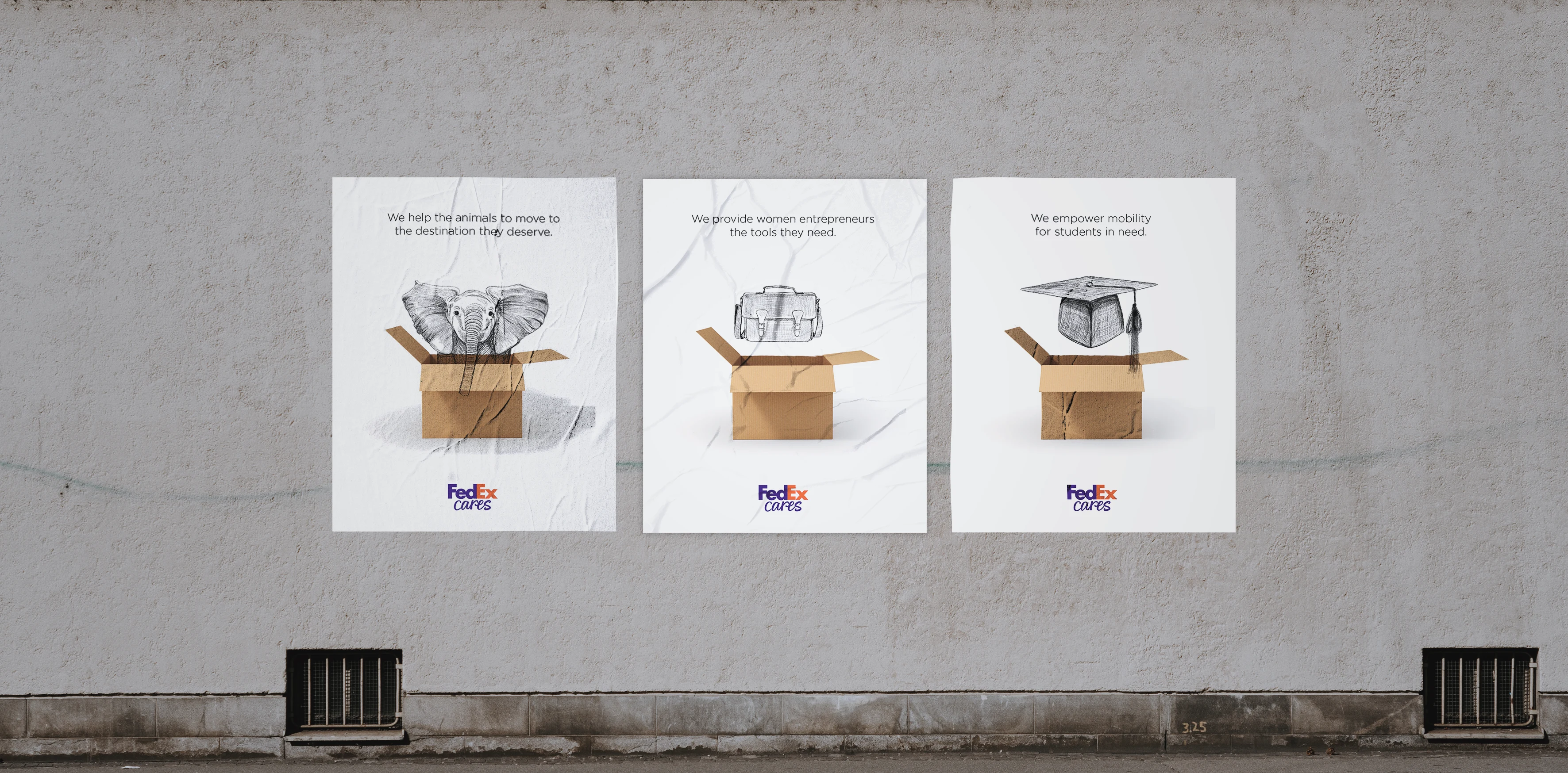 We developed a clean, optimistic visual system that balanced FedEx’s corporate strength with human warmth. Using a bright, hope-forward color palette, inclusive imagery, and bold type, the campaign emphasises FedEx’s role as a connector, not just of packages, but of people, animals, opportunities, and good.