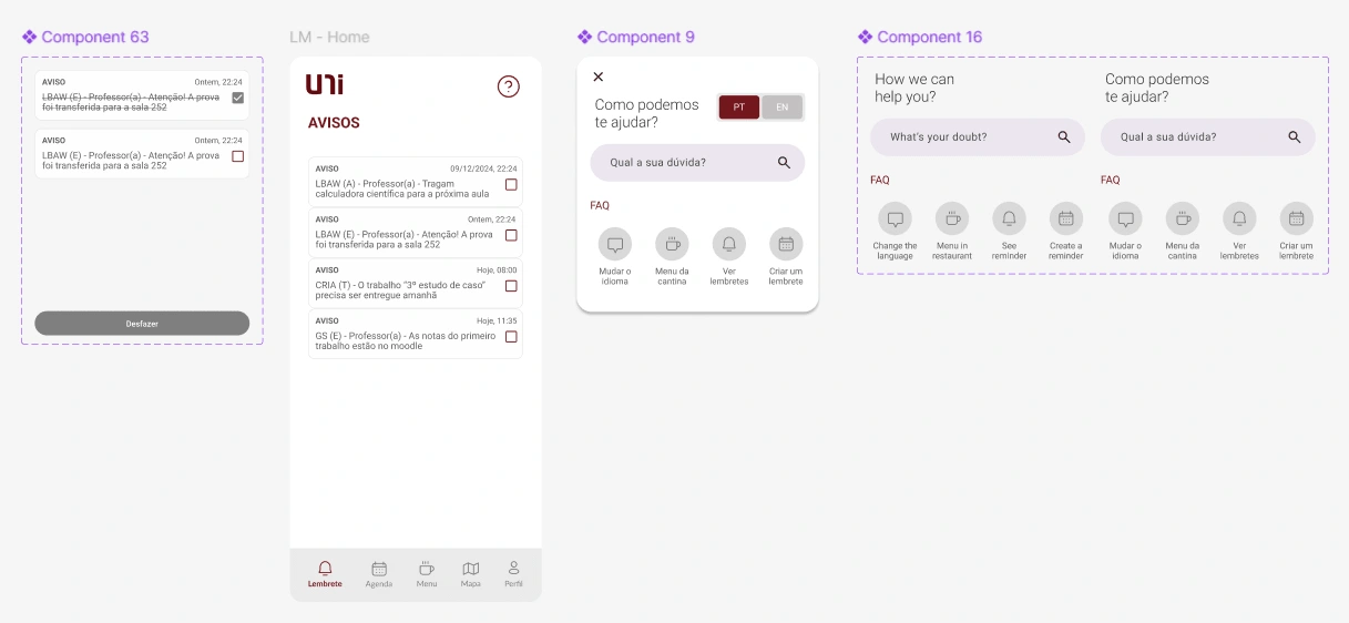 Reminder Panel and Help Button screens and components