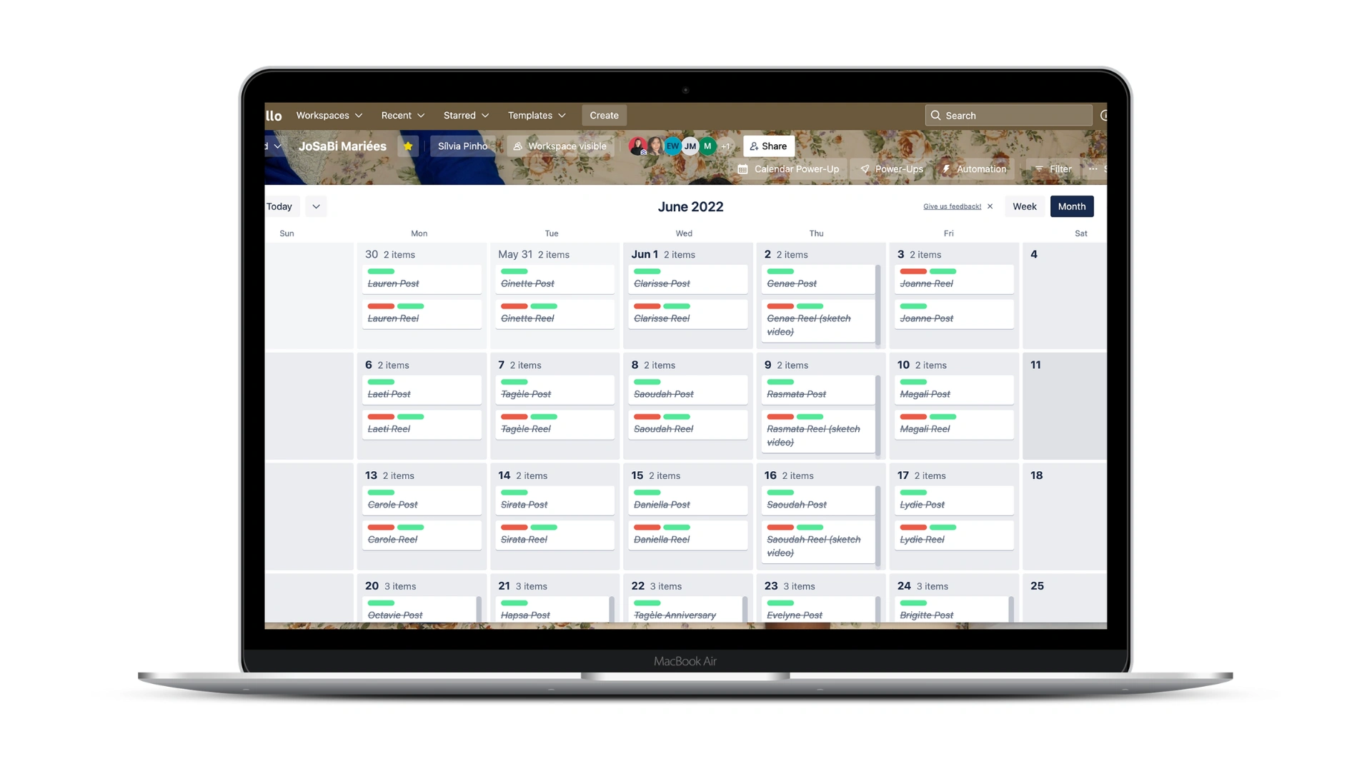 Example of our Trello board with content lined up for the month ahead