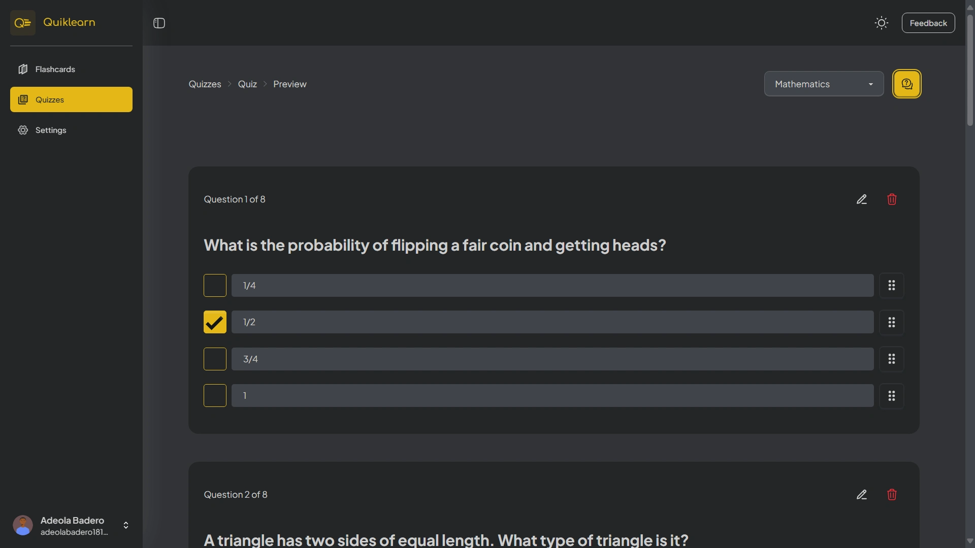 Quiz preview page