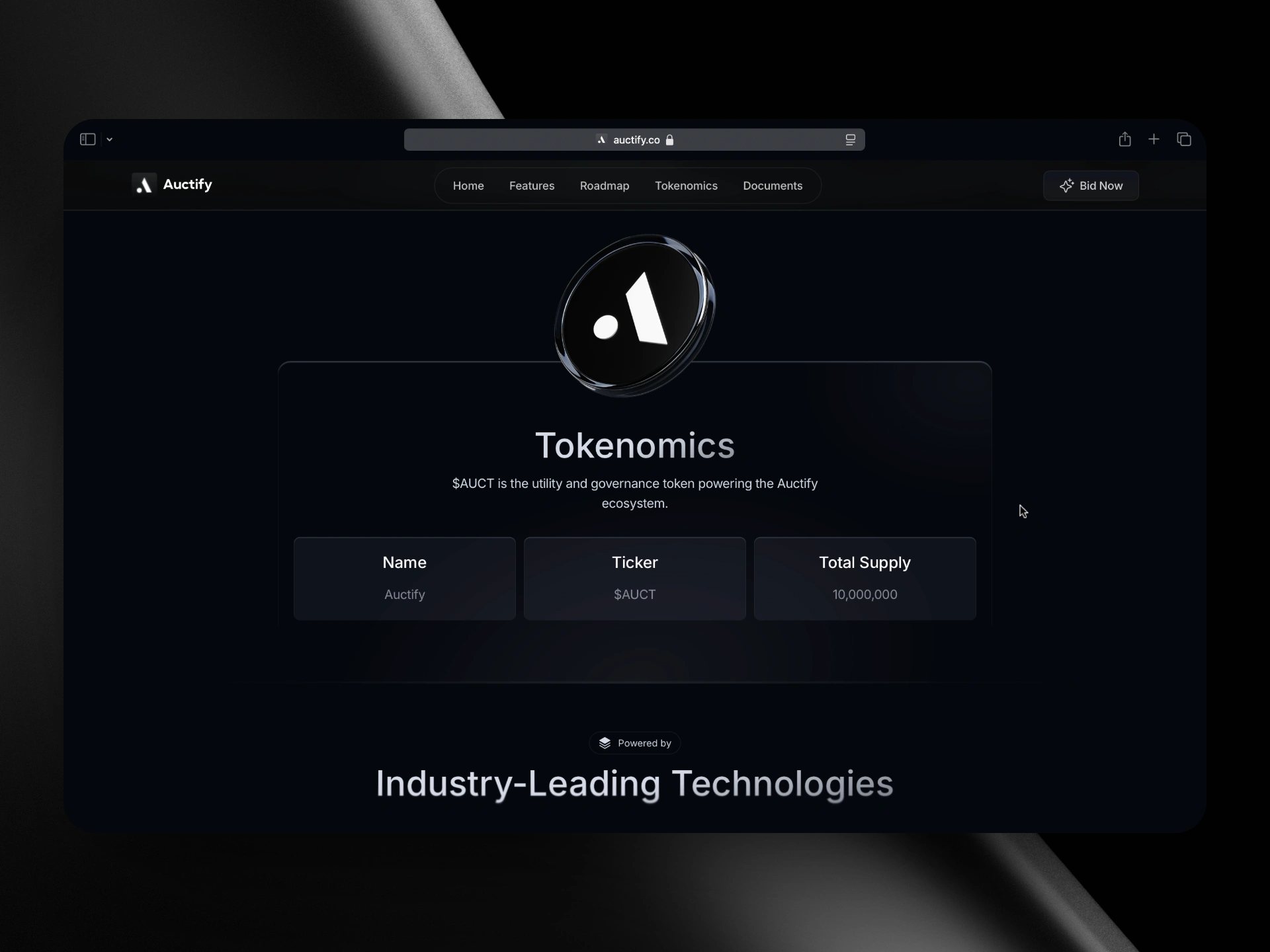 Tokenomics section with 3D Logo