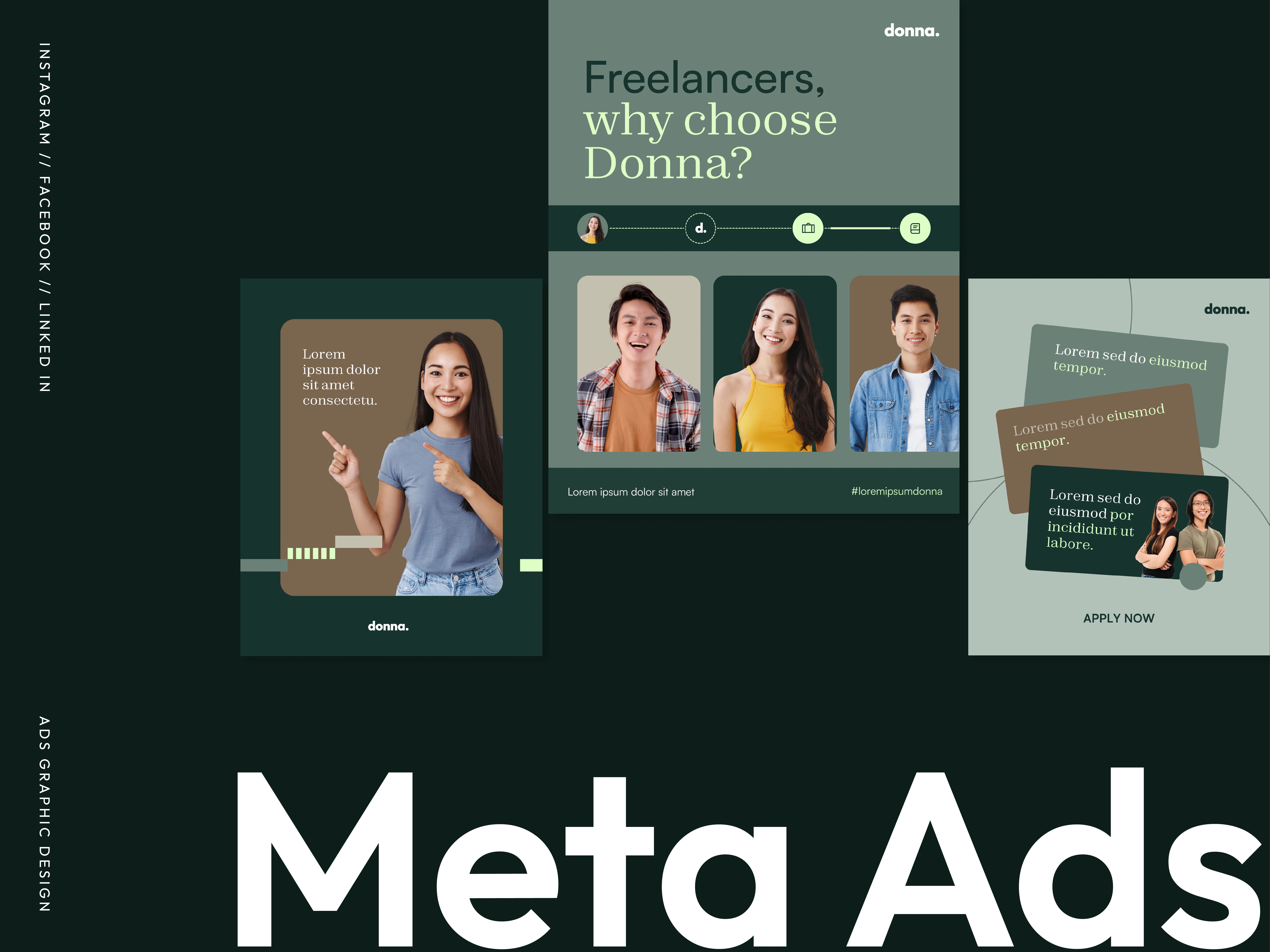 Meta Ads Templates for Hire Donna (HR Recruitment). Software used: Canva, for easier collaboration.