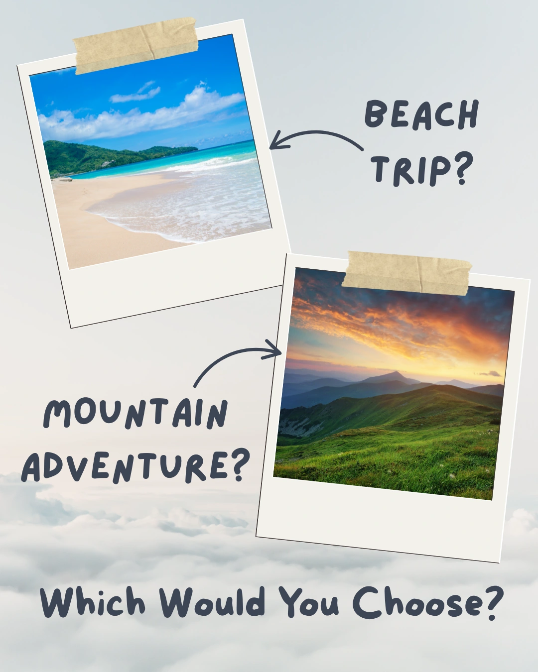 Engaging Instagram-style graphic designed to boost interaction through a fun, visual "this or that" prompt - ideal for travel, lifestyle, or personal brand content.