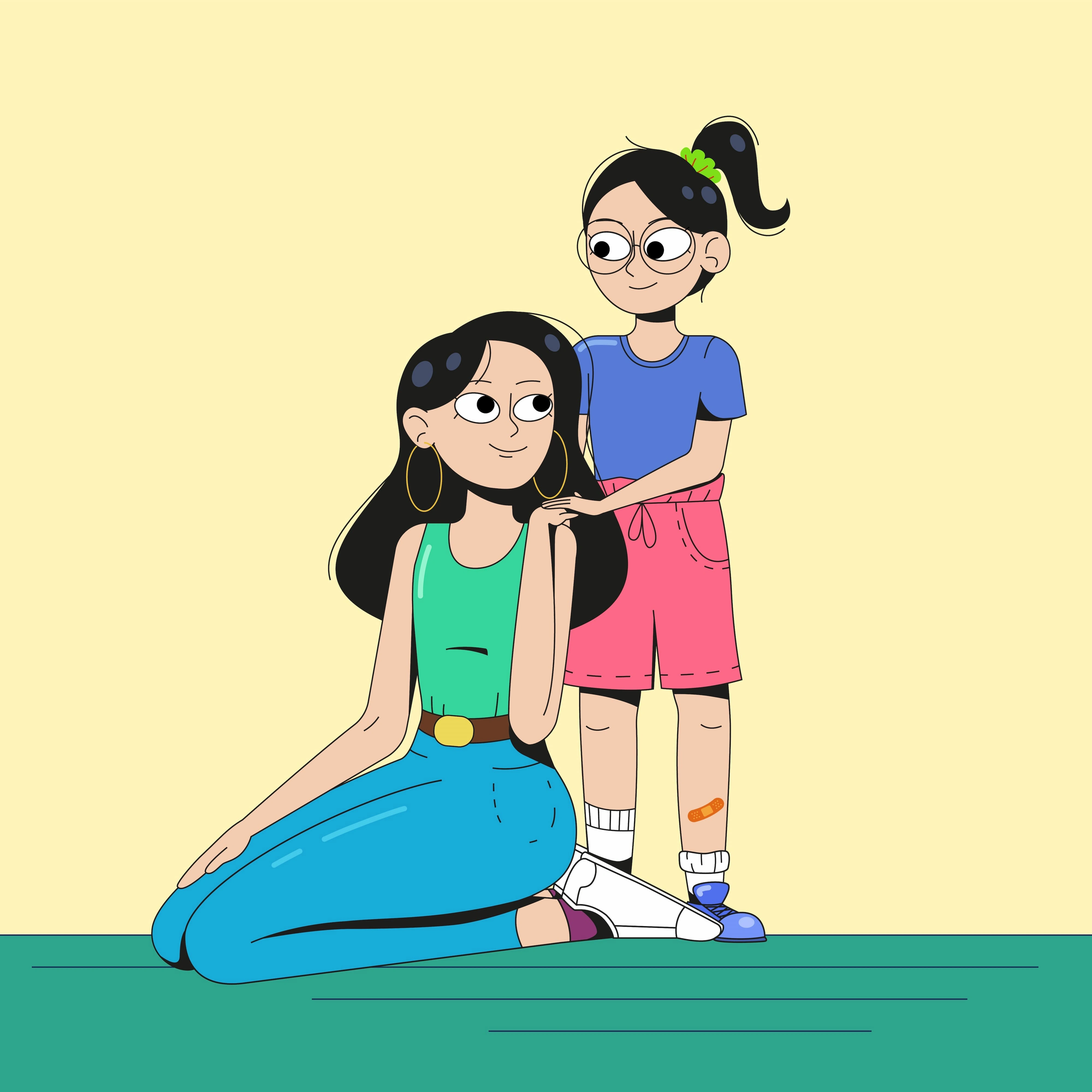 A small illustration from a course project on the theme "a character meets their younger self."