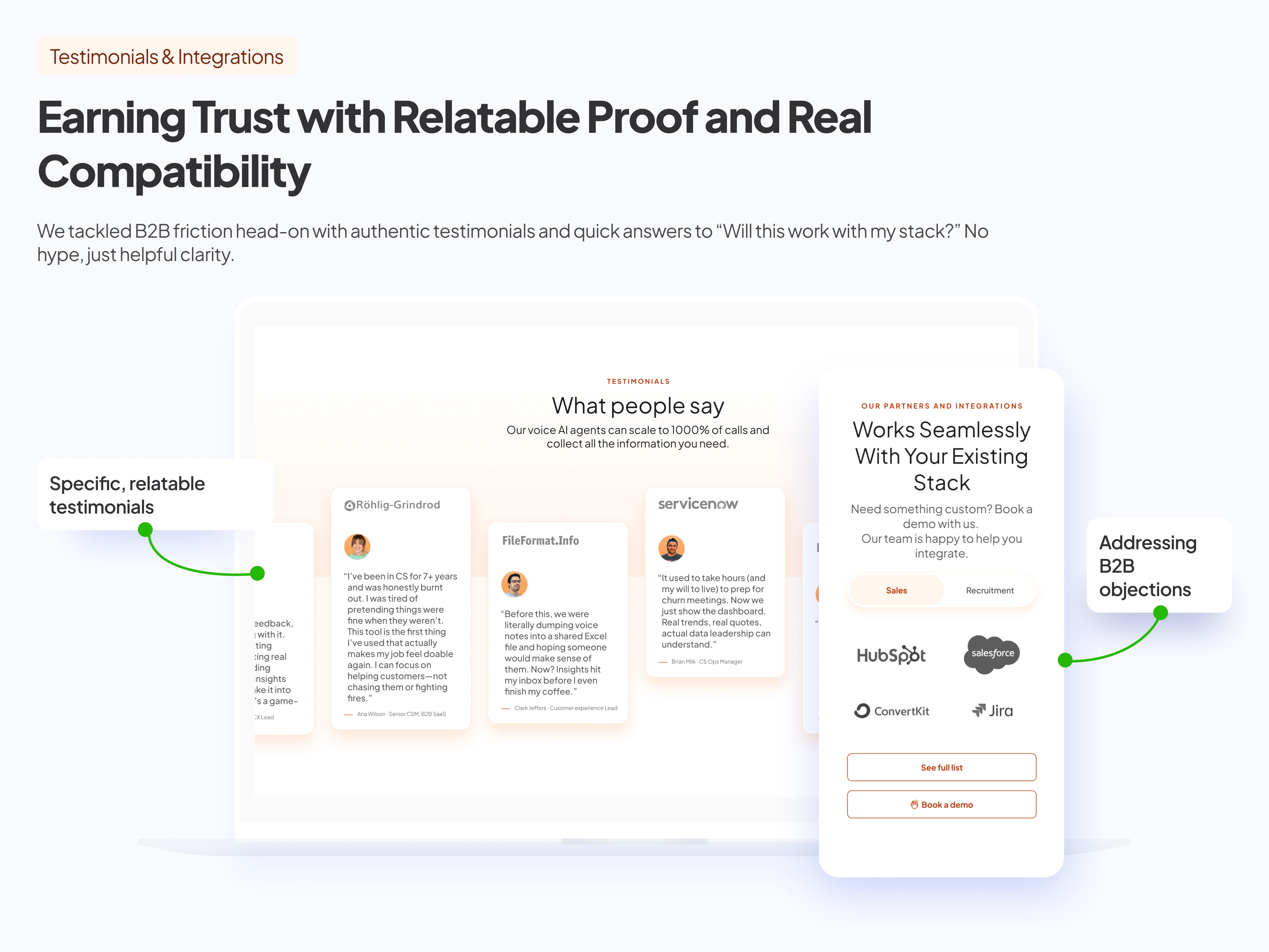 Testimonials and compatibility