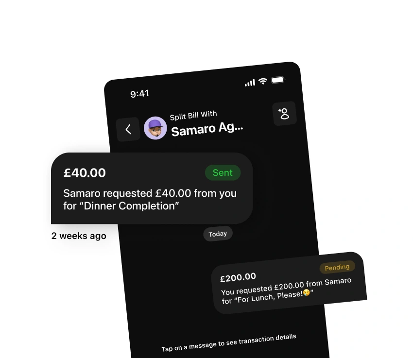 This card serves as an unambiguous receipt for the sender, clearly displaying the Amount, Purpose, and Status (“Pending”).
