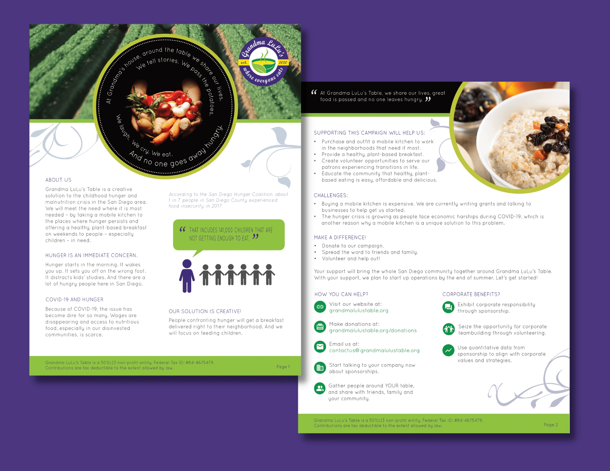 The 2020 Grandma LuLu's informative flyer was created with Adobe InDesign by Kimberly Ngo.