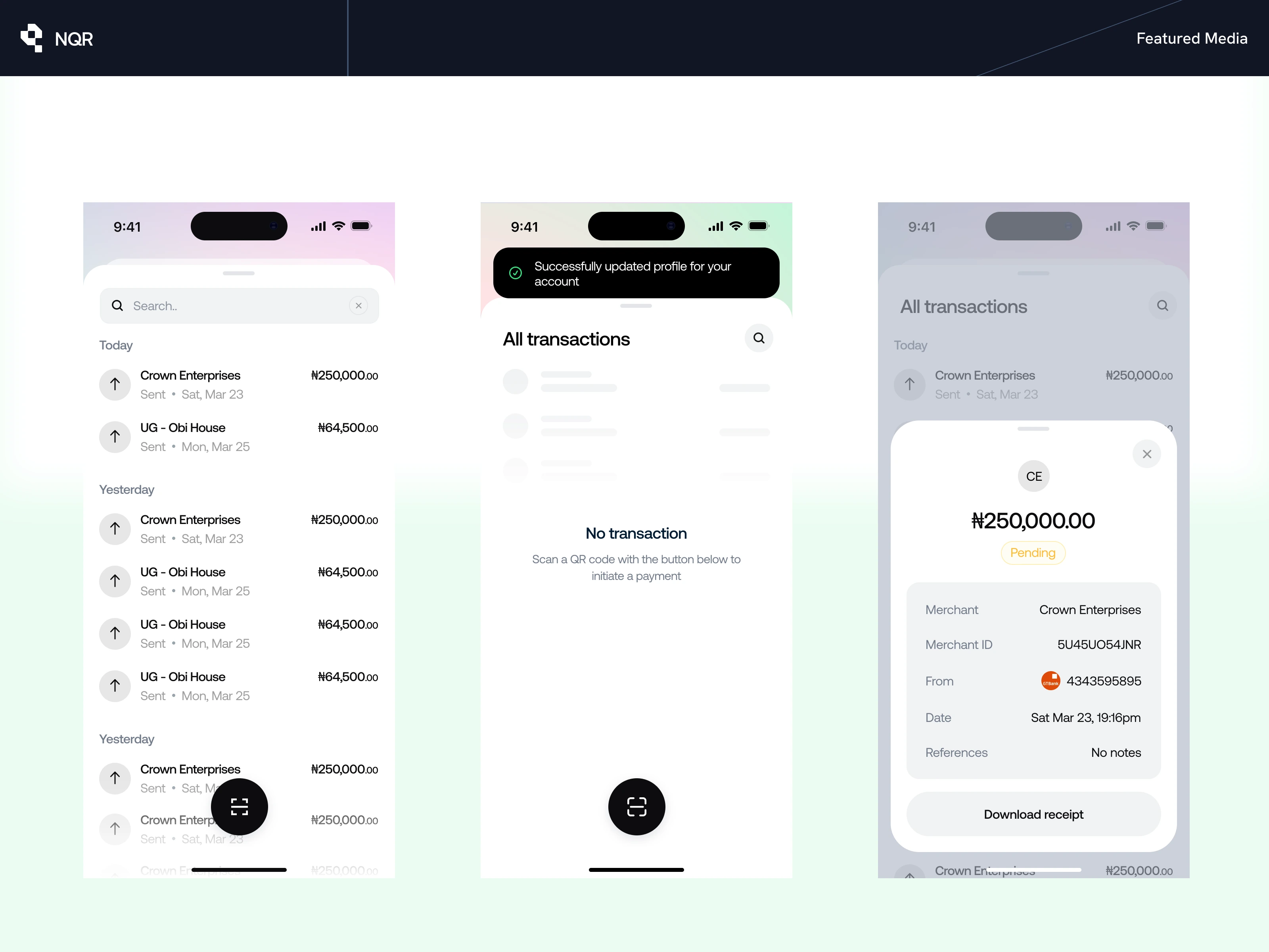 Transactions View Showing Active, Empty & Detailed Transaction Sheet