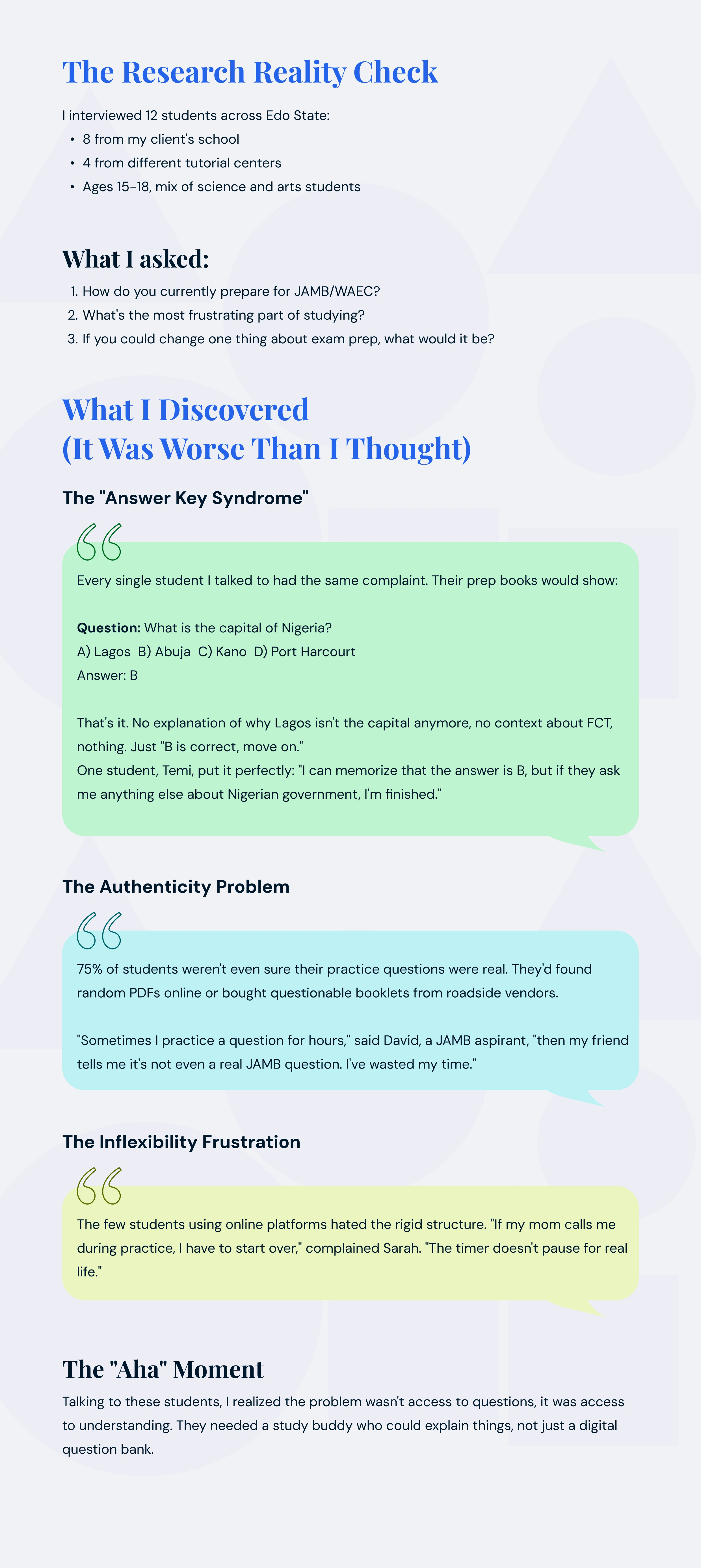 User-Centered Research: Uncovering the Real Pain Points in Student Exam Preparation
