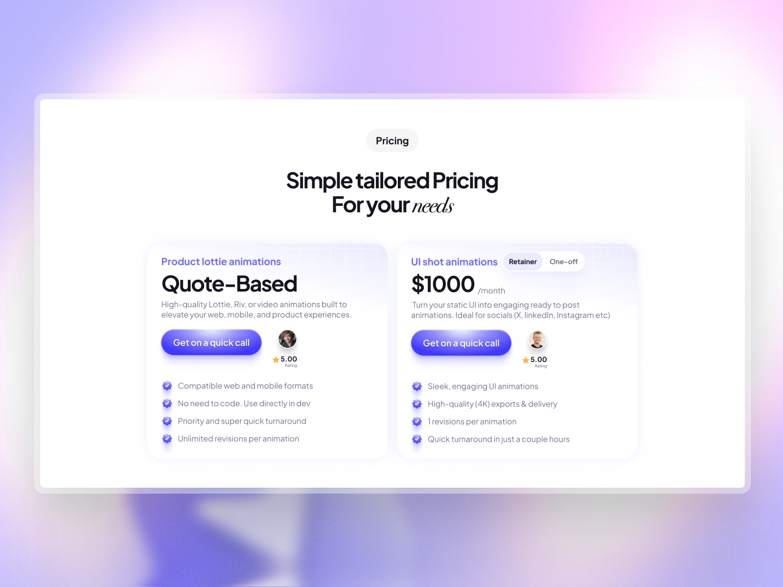 Pricing section
