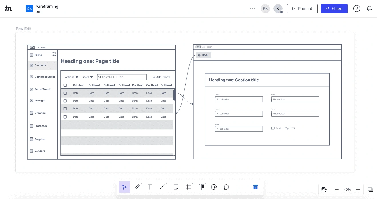 Heading sizes are defined in the ARM 2020 software, keeping in mind the visual hierarchy and information that is laid on two of the most common screens: 'modules', and 'edit'. Created in 2022 Invision App by Kimberly Ngo