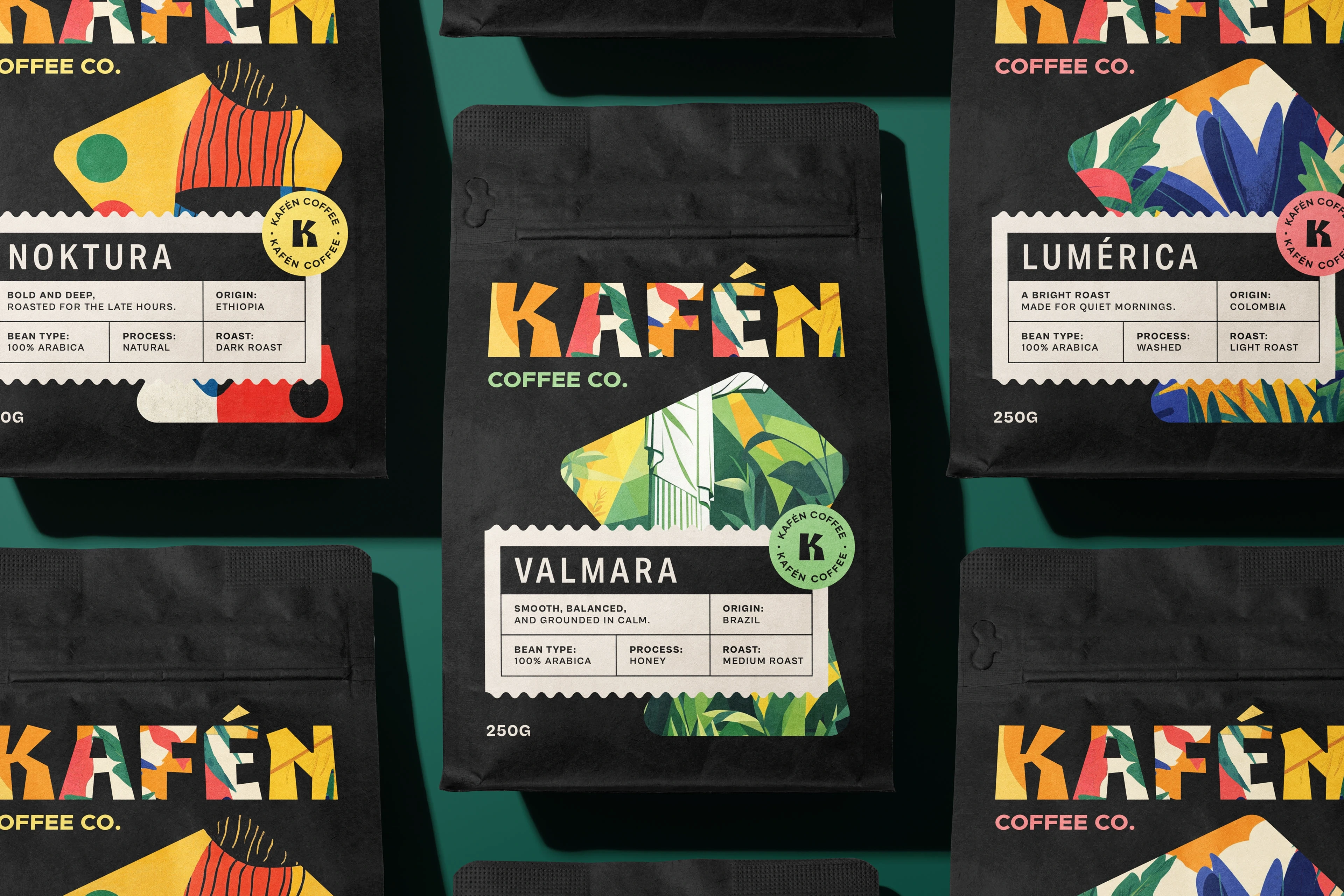 KAFÉN is a new coffee brand shaped by clarity and built with intention, designed to create structure without losing life.

From the start, the idea was to create a packaging system that feels structured and confident, while allowing the product itself to bring the energy. KAFÉN doesn’t lean on lifestyle stories or trends. It relies on design that holds its shape. Bold, balanced, and made to be used. The result is a brand that feels alive without being loud.