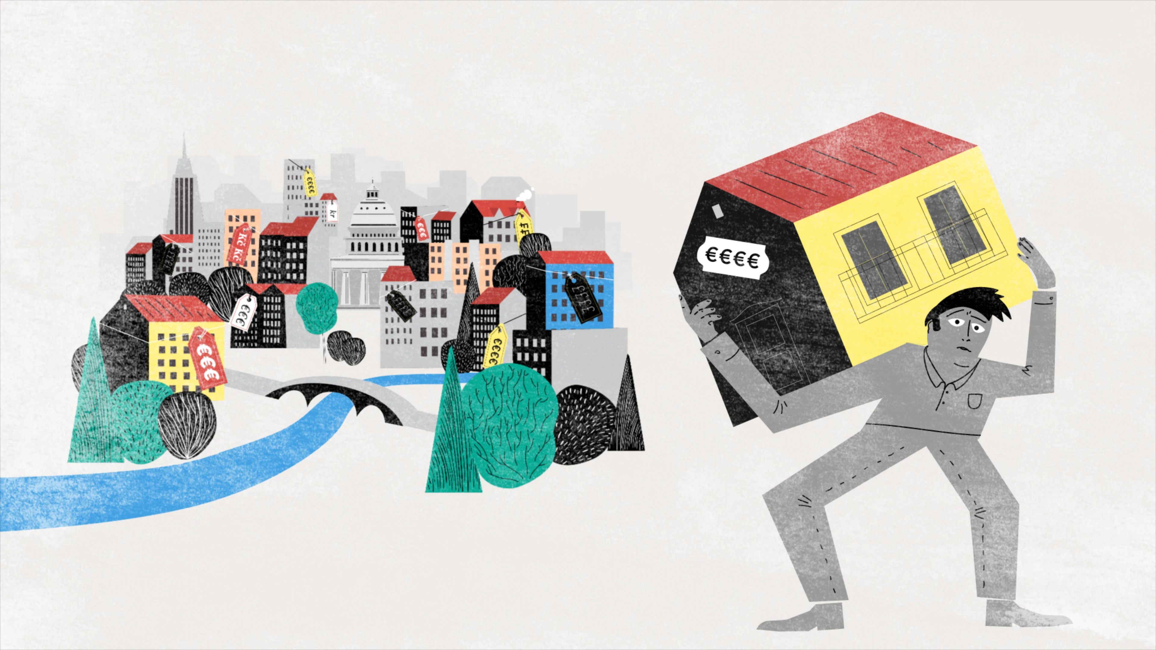 Arena for Journalism in Europe - Cities for Rent - Investigating Corporate Landlords Across Europe / Illustration, animation, art direction by Alexia Barakou