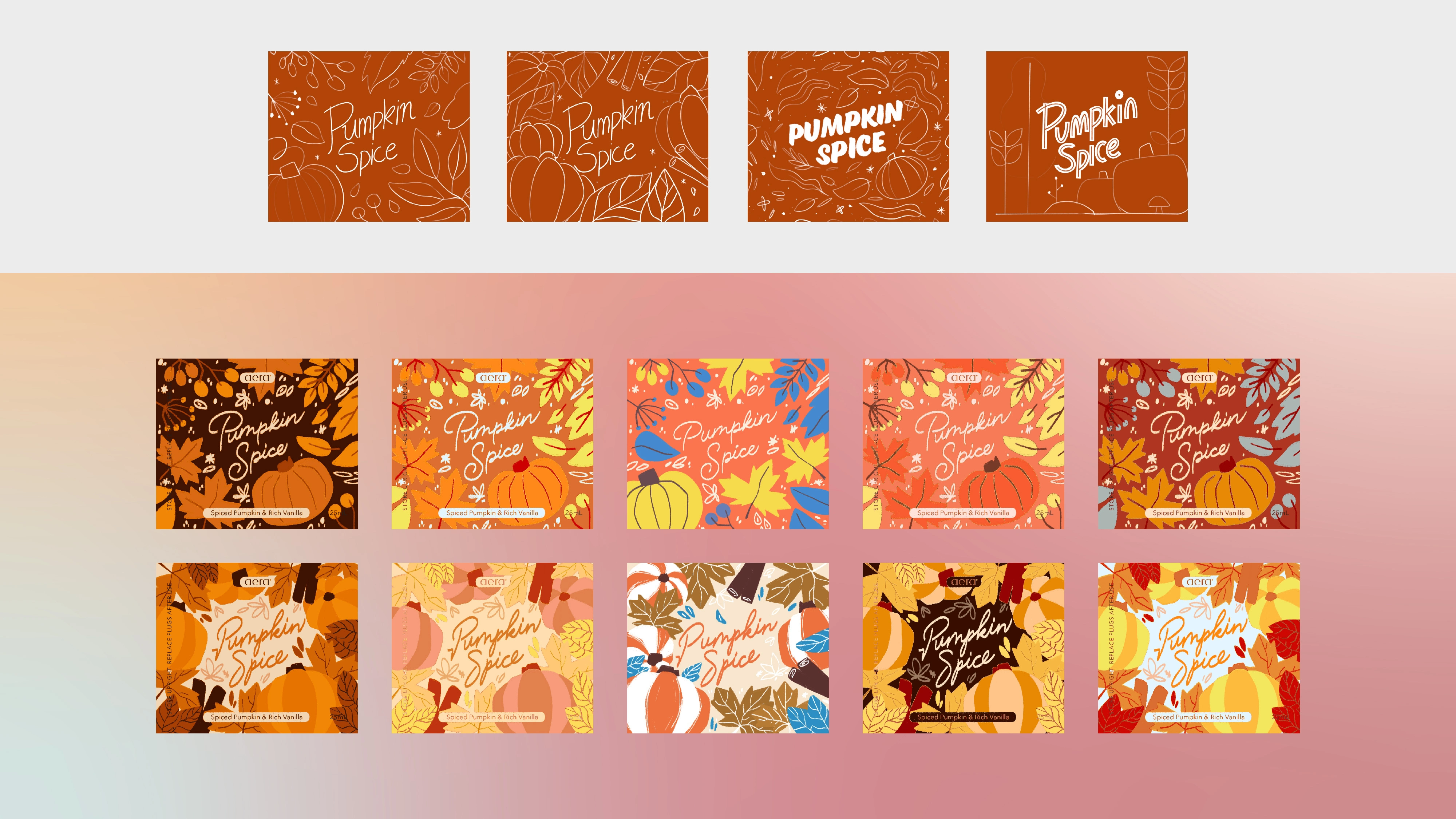 Initial sketches, two key art options in several different colorways.