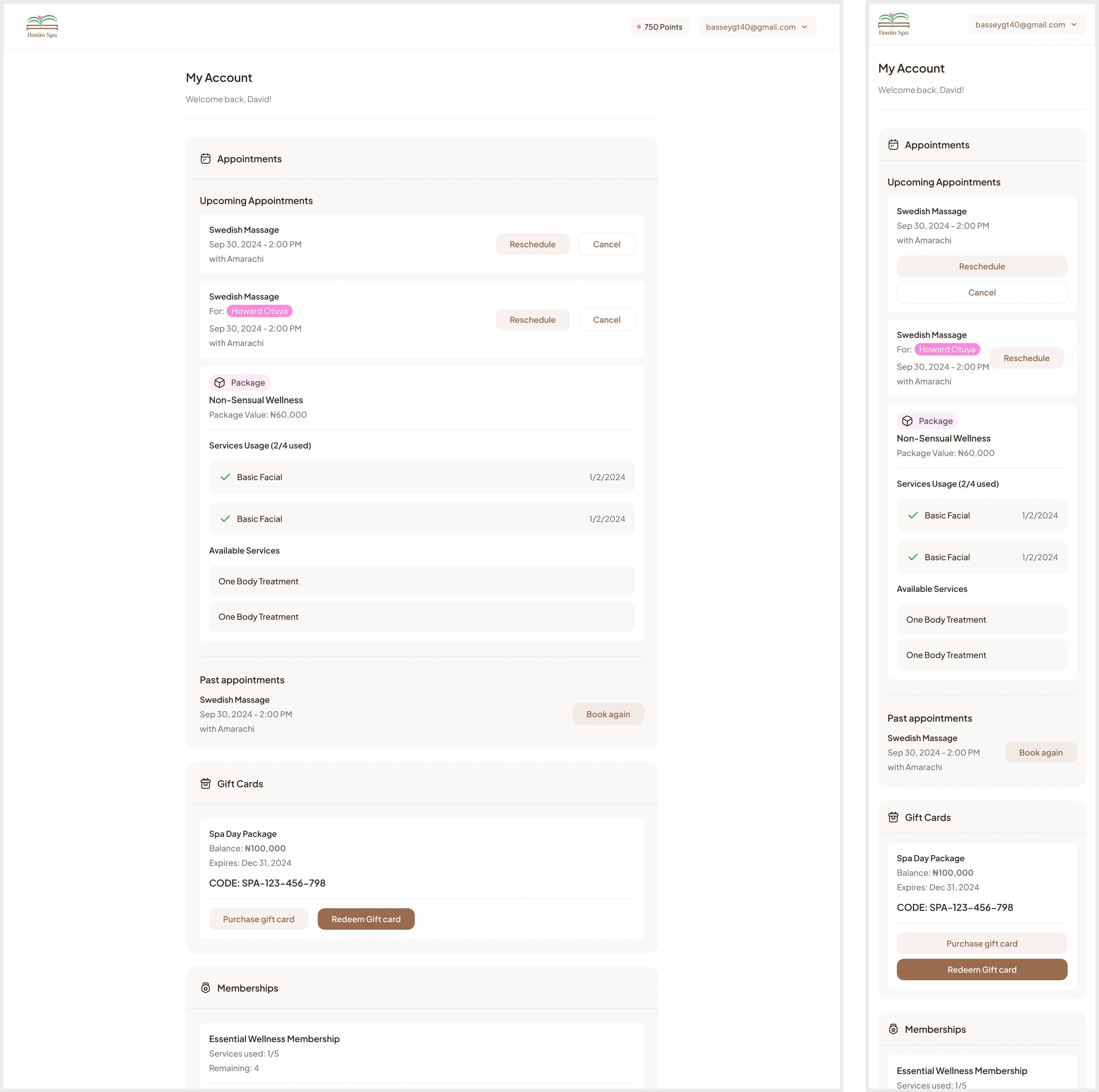 User Account to Manage Bookings Preview.
