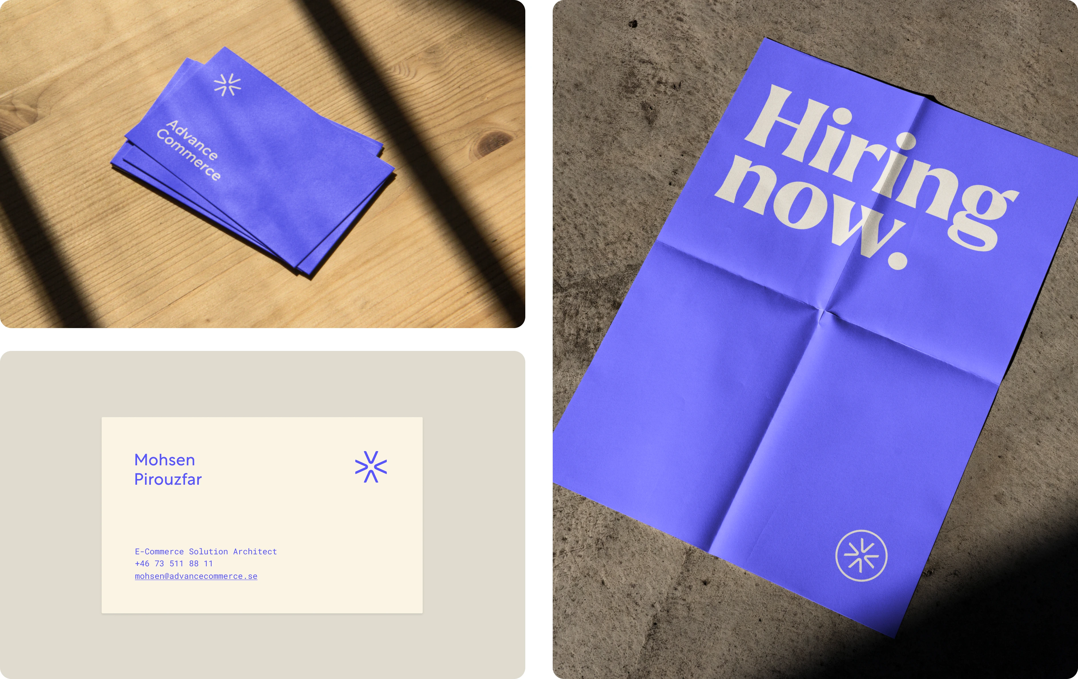 Business card and recruitment event poster.