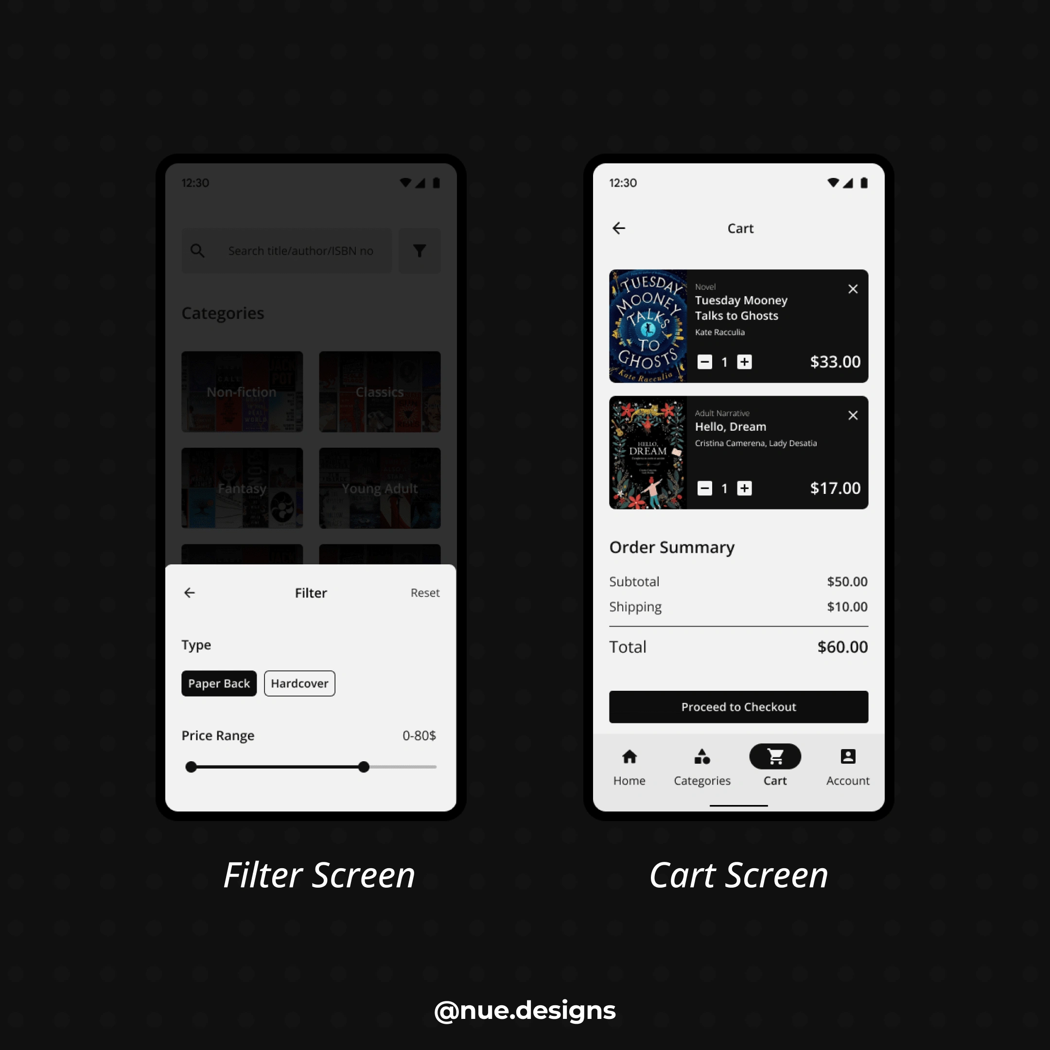 filter and cart screens