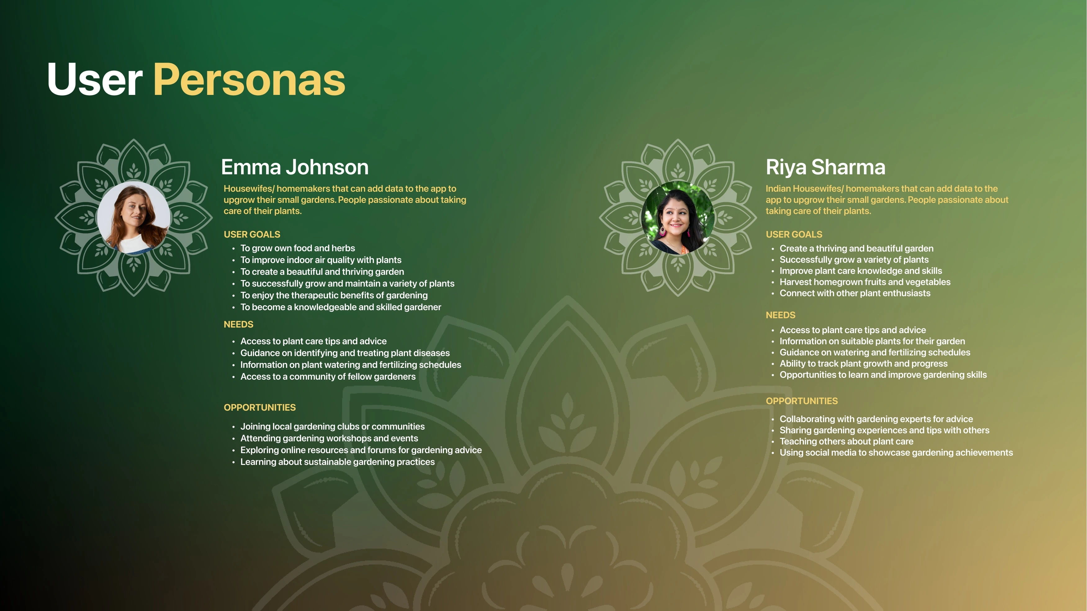 Understanding our users is key to design success. This slide details the target audience for FloraConnect and outlines the project goals that drive our design decisions.