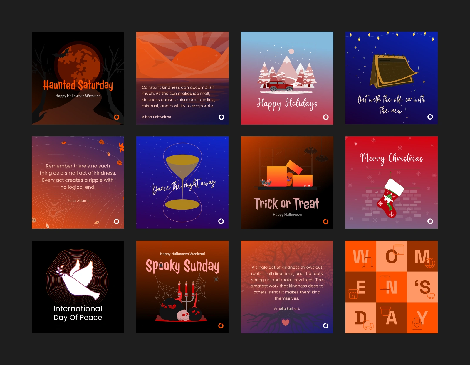 Festival and cultural posts designed from unique mood boards, expressing brand personality and emotional storytelling while maintaining consistency.