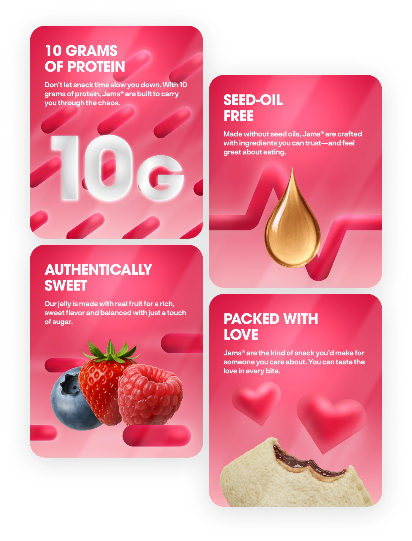 Product display page - JAMS info cards about the product