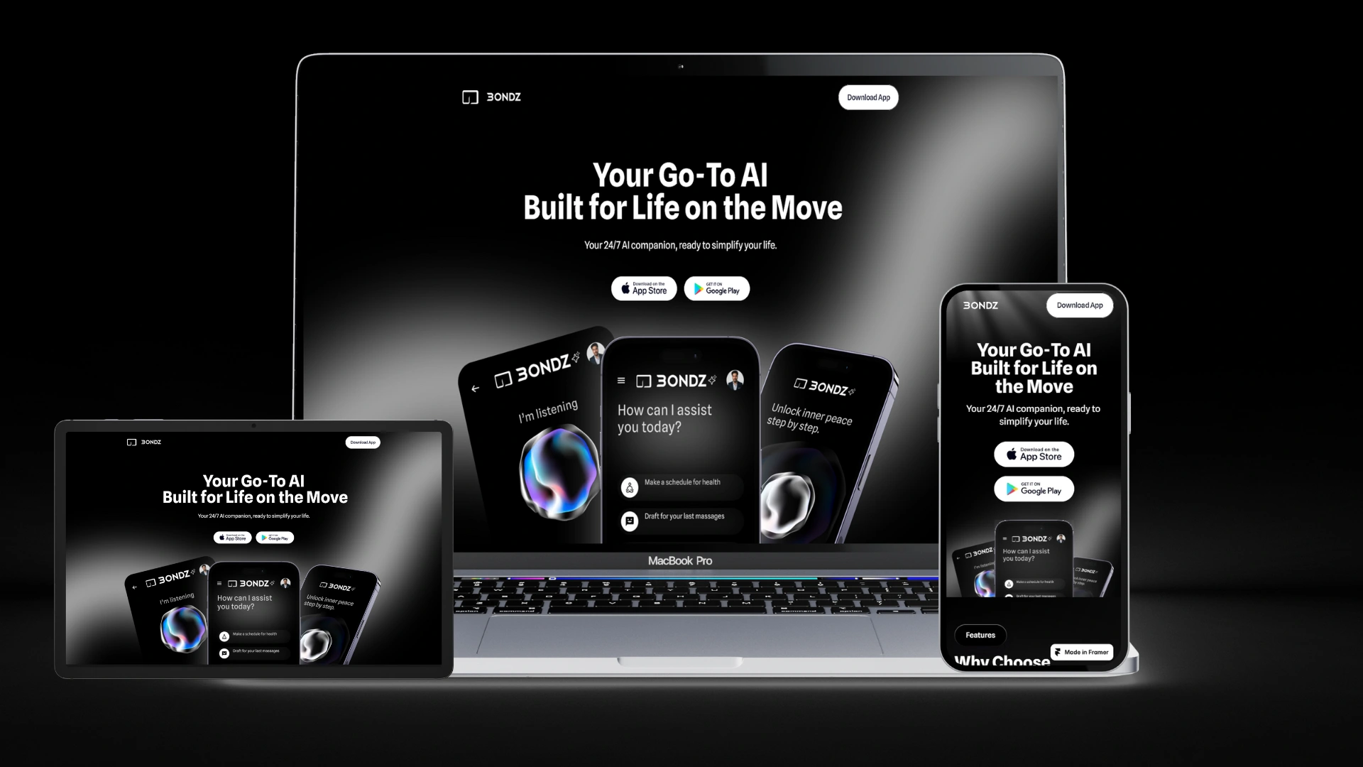 Device Responsive Mockup Versions of "BONDZ - AI Companion"
