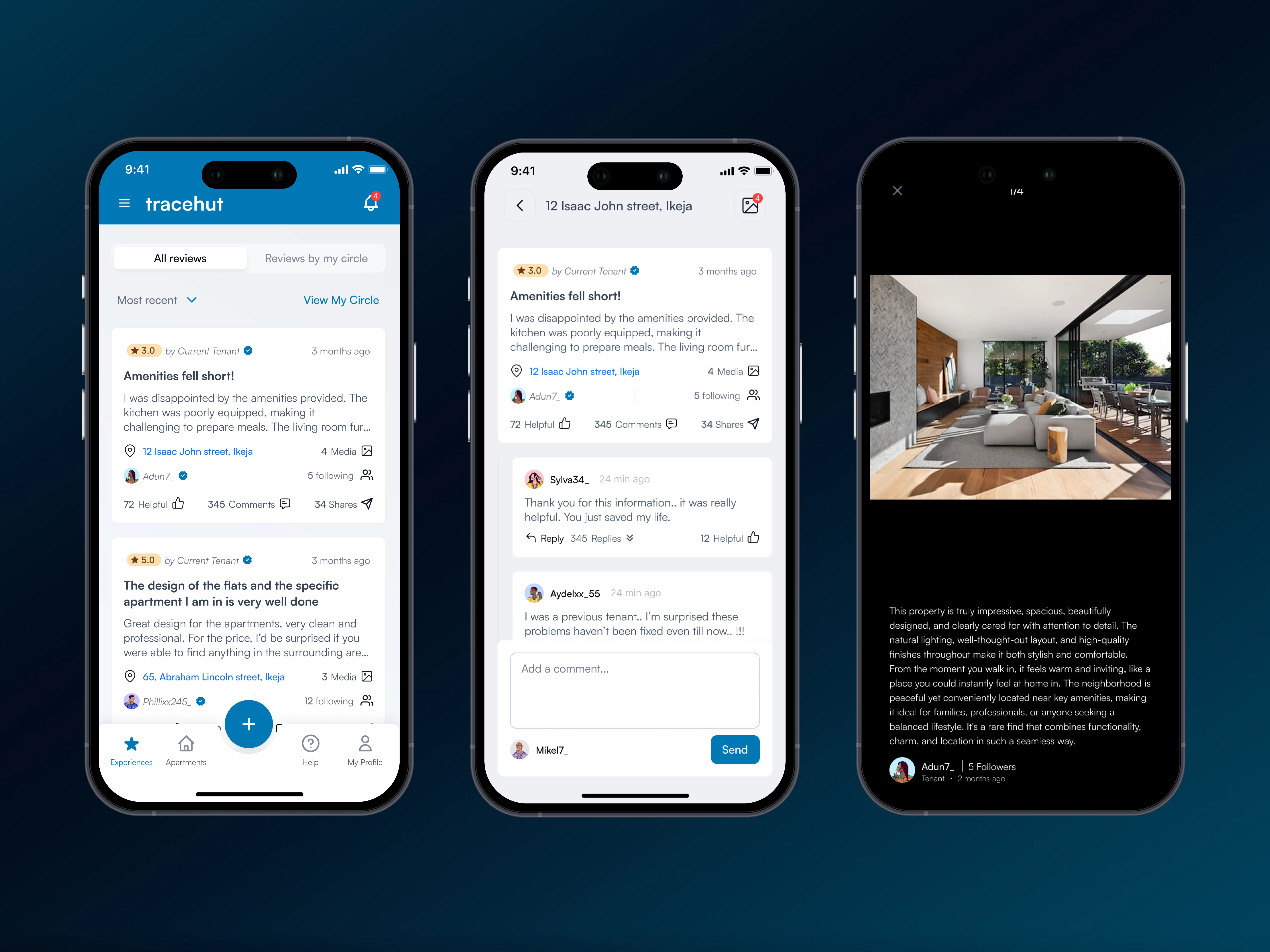Tracehut verified apartment reviews screens