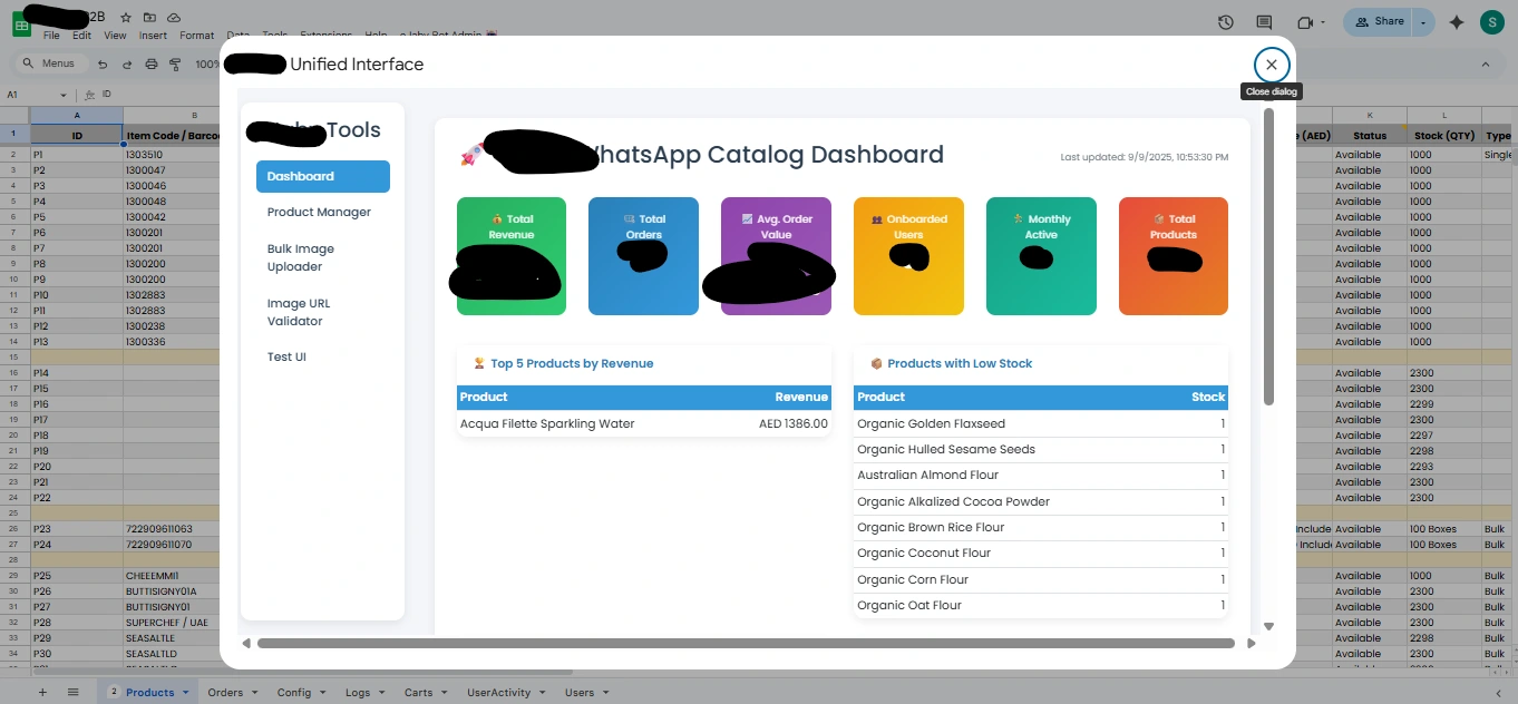 Admin Panel on Google Sheet