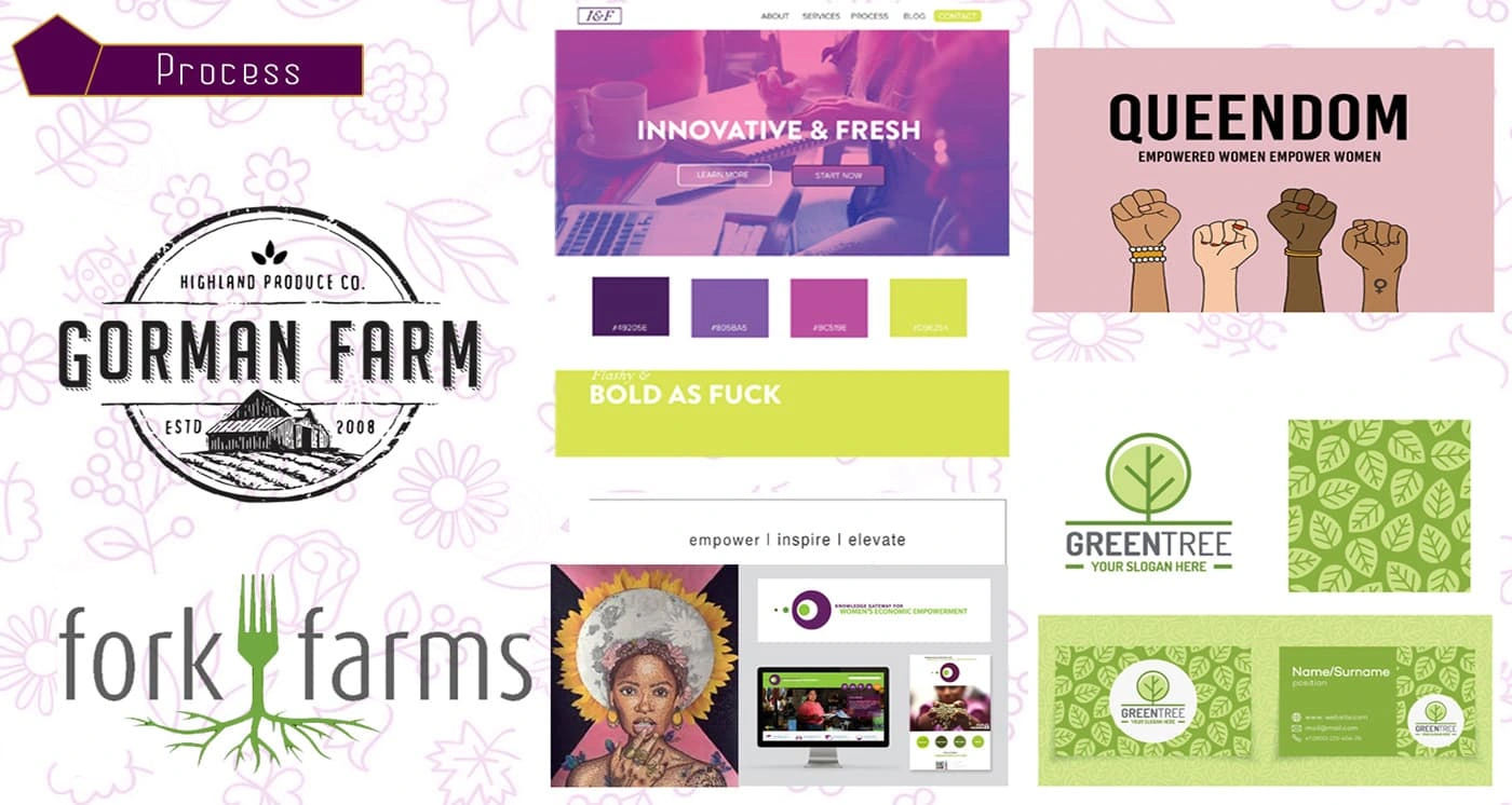 A visual collage capturing the brand’s essence—rooted in nature, empowerment, and modern femininity.