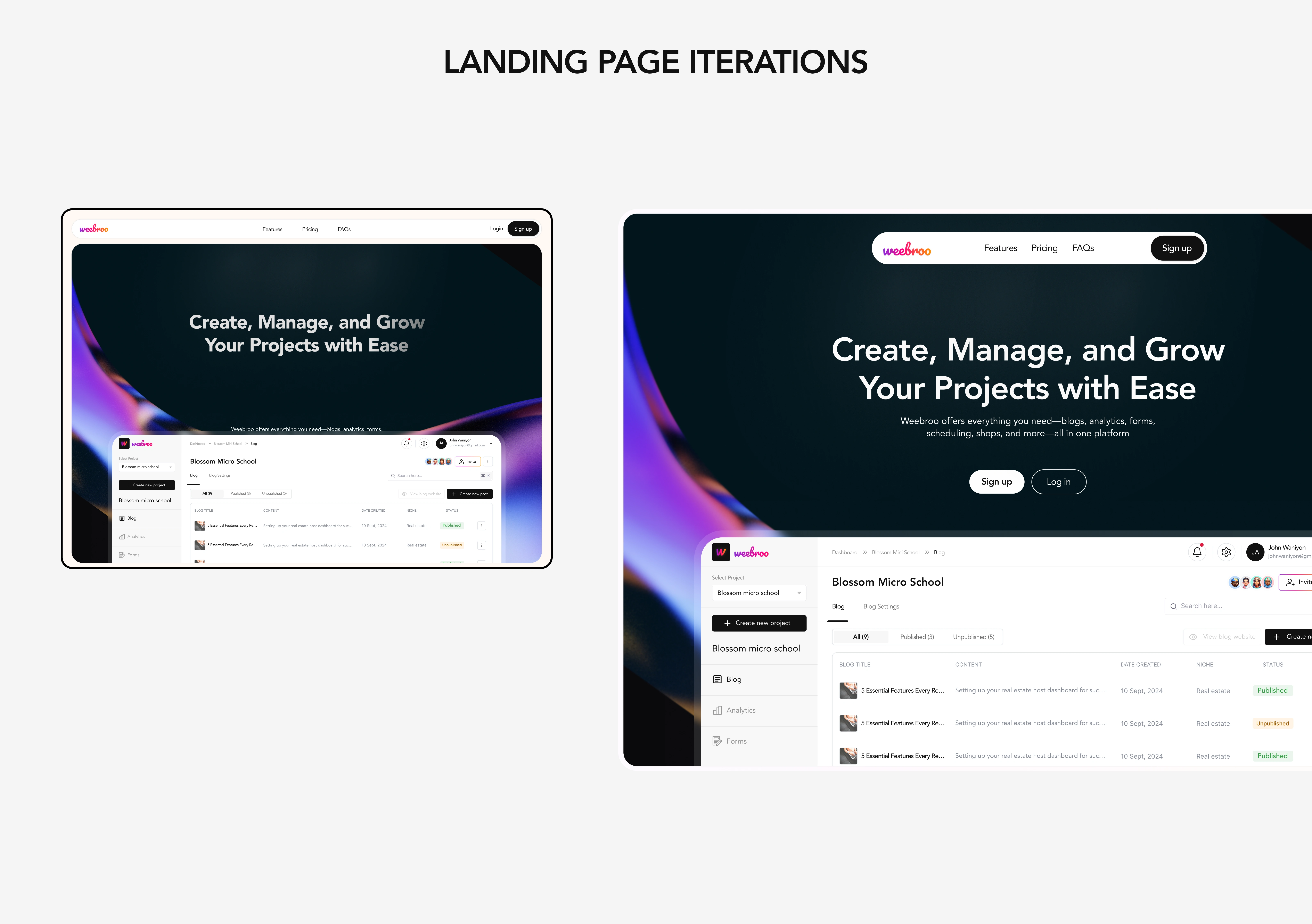 HERO SECTION ITERATIONS WITH A CLEANER AND MINIMALIST APPROACH