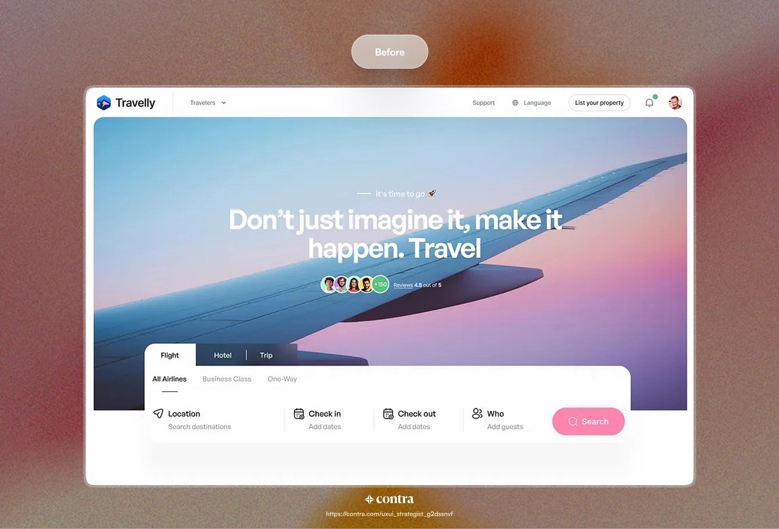 Before Version Of a Travelly. Web Redesign