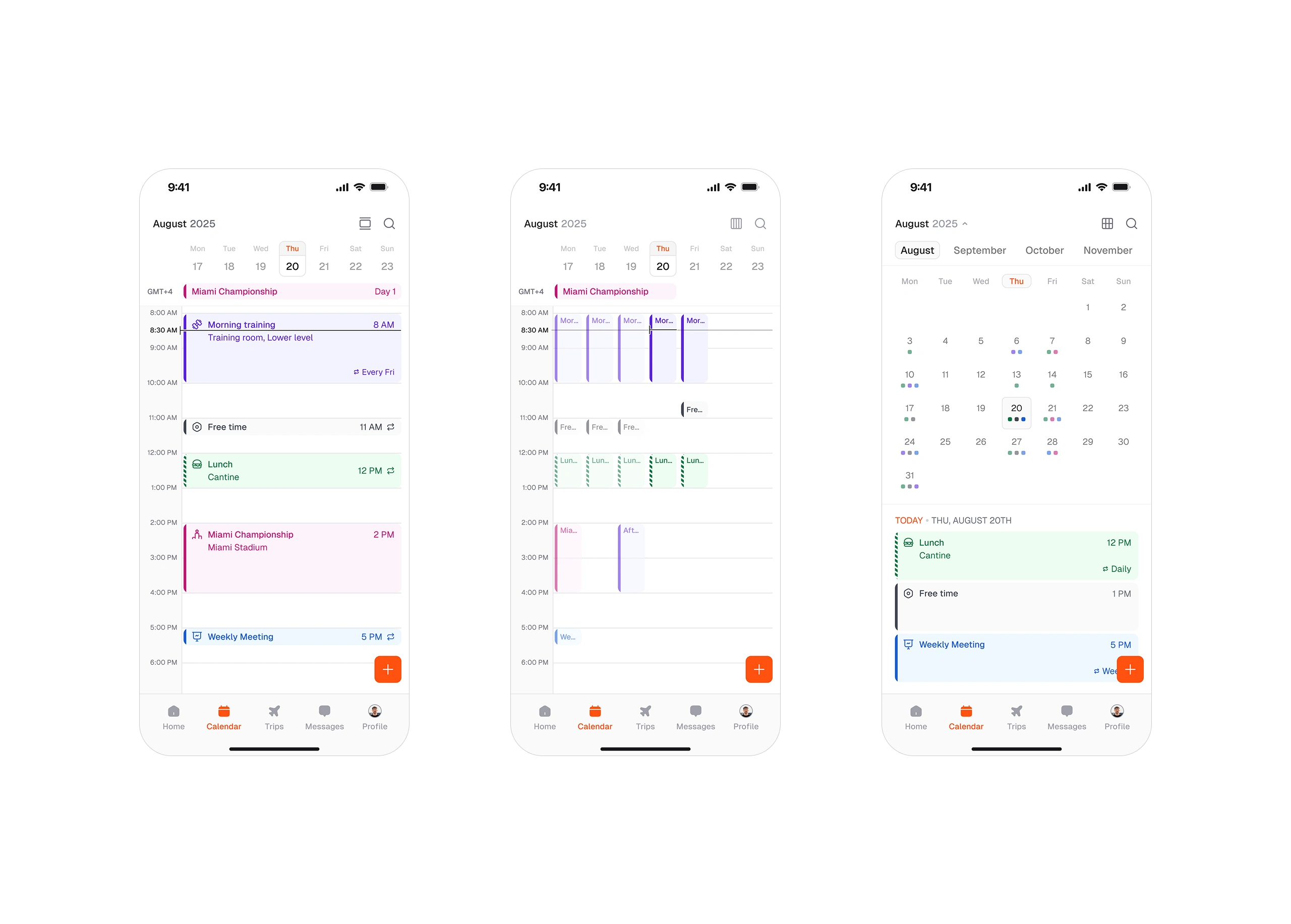 Calendar view (day, week, month)