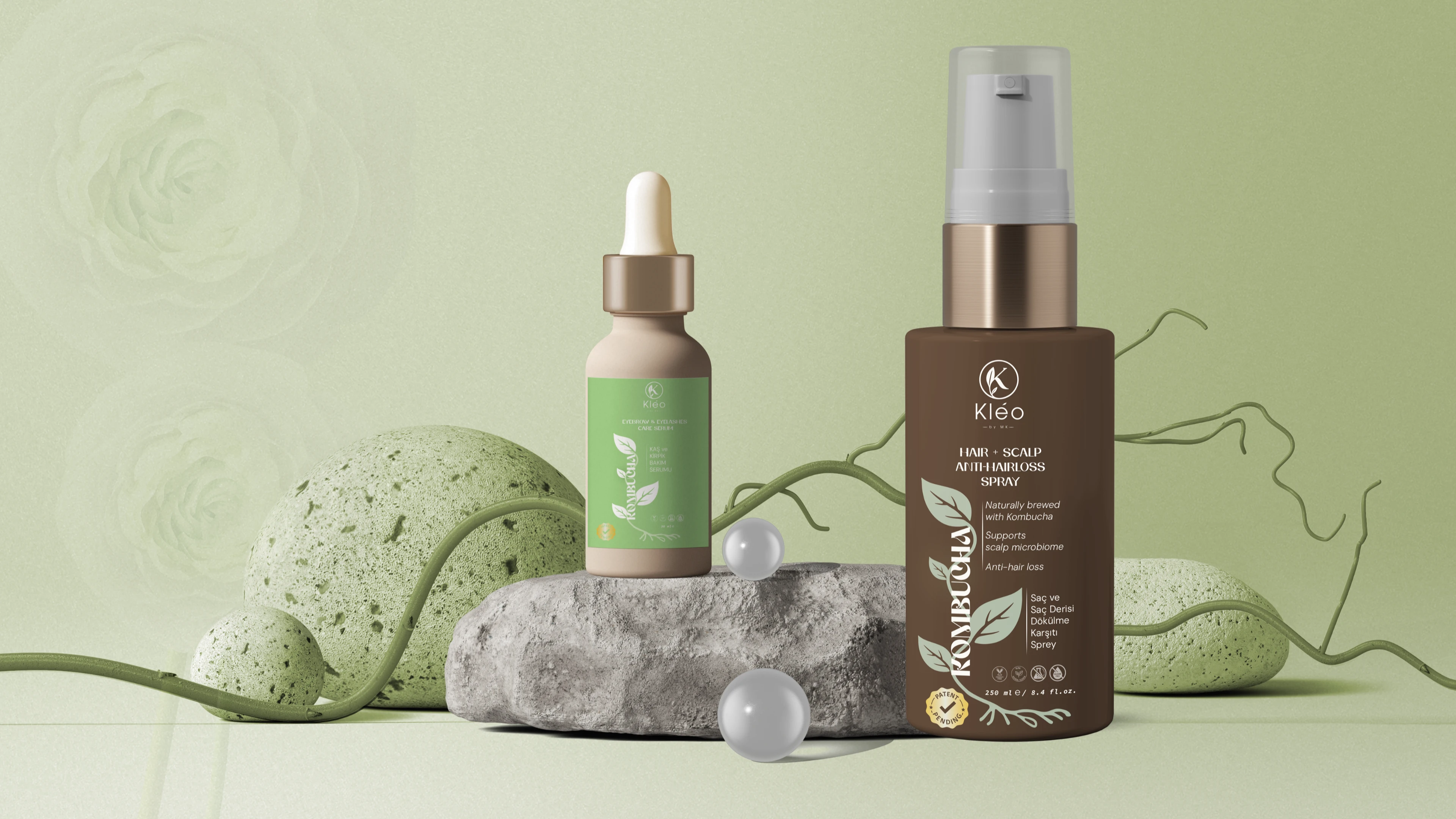 Kleo’s hair and brow essentials in one frame — a botanical harmony of revival and nourishment, rooted in science.